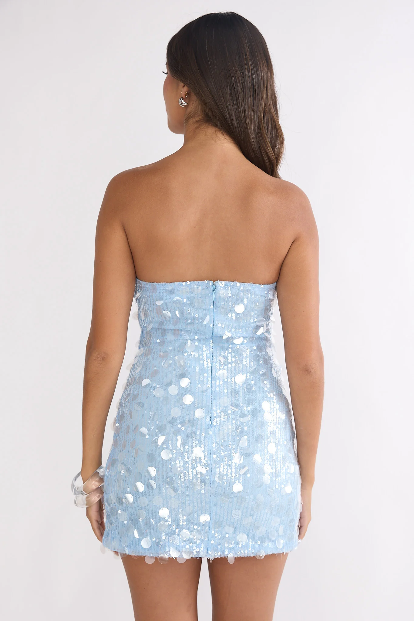 Kalaya Asymmetric Strapless Mini Dress Sequin Blue - Image 3