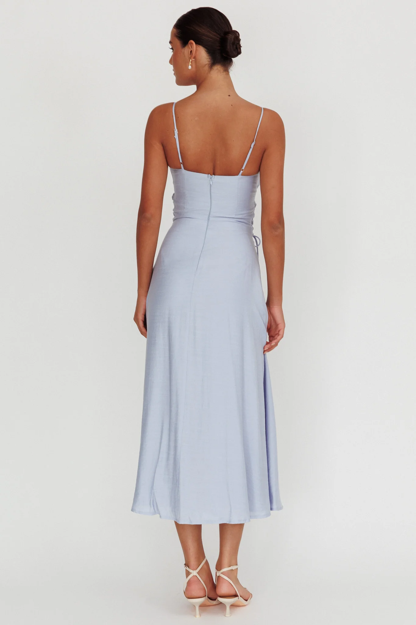 Kalaya Lace-Up Waist Midi Dress Light Blue - Image 3
