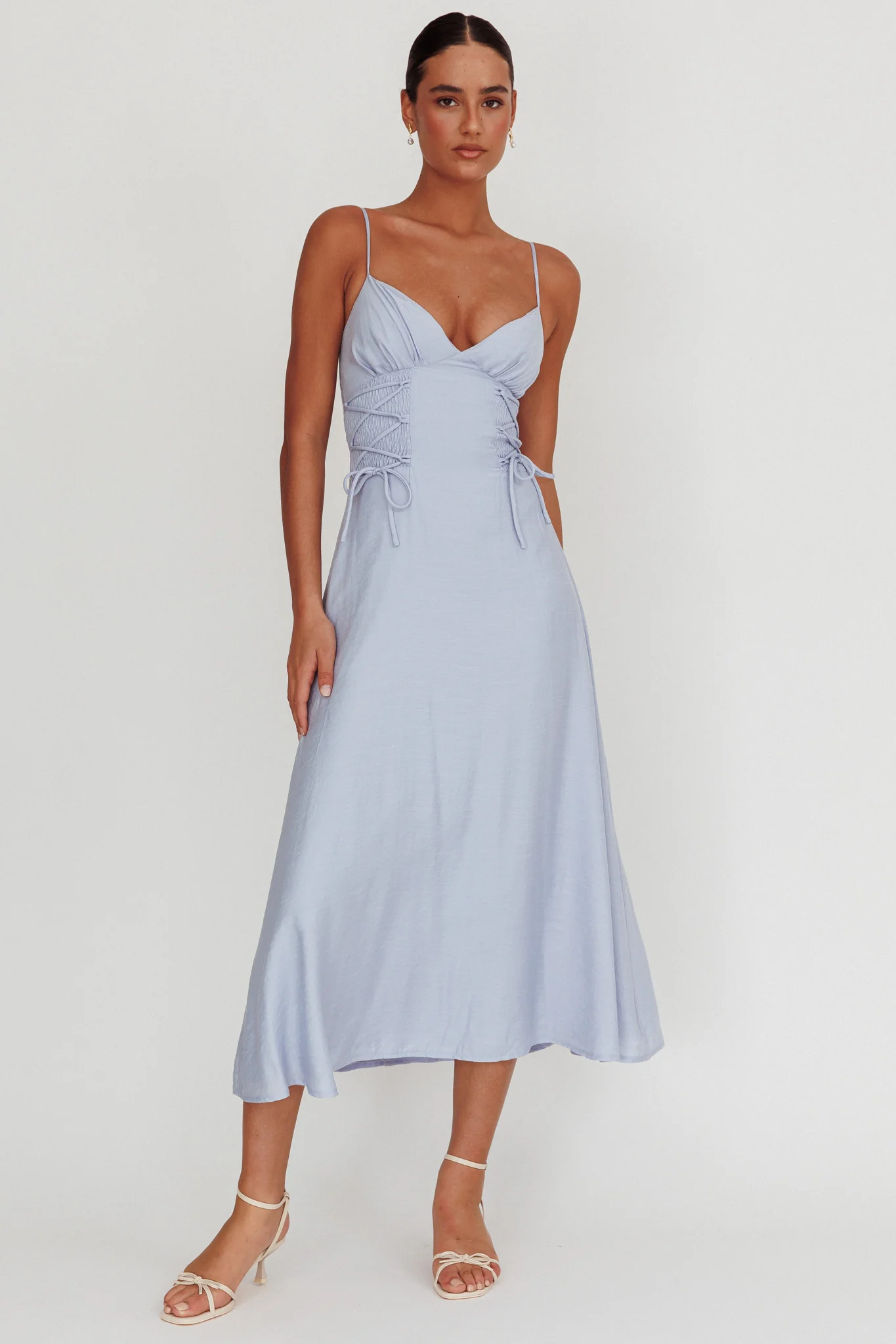 Kalaya Lace-Up Waist Midi Dress Light Blue - Image 5