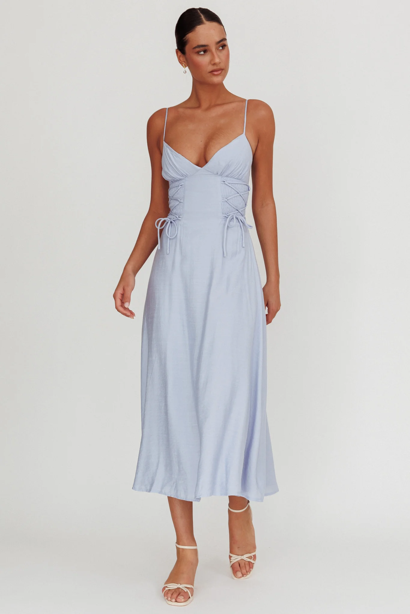 Kalaya Lace-Up Waist Midi Dress Light Blue - Image 6