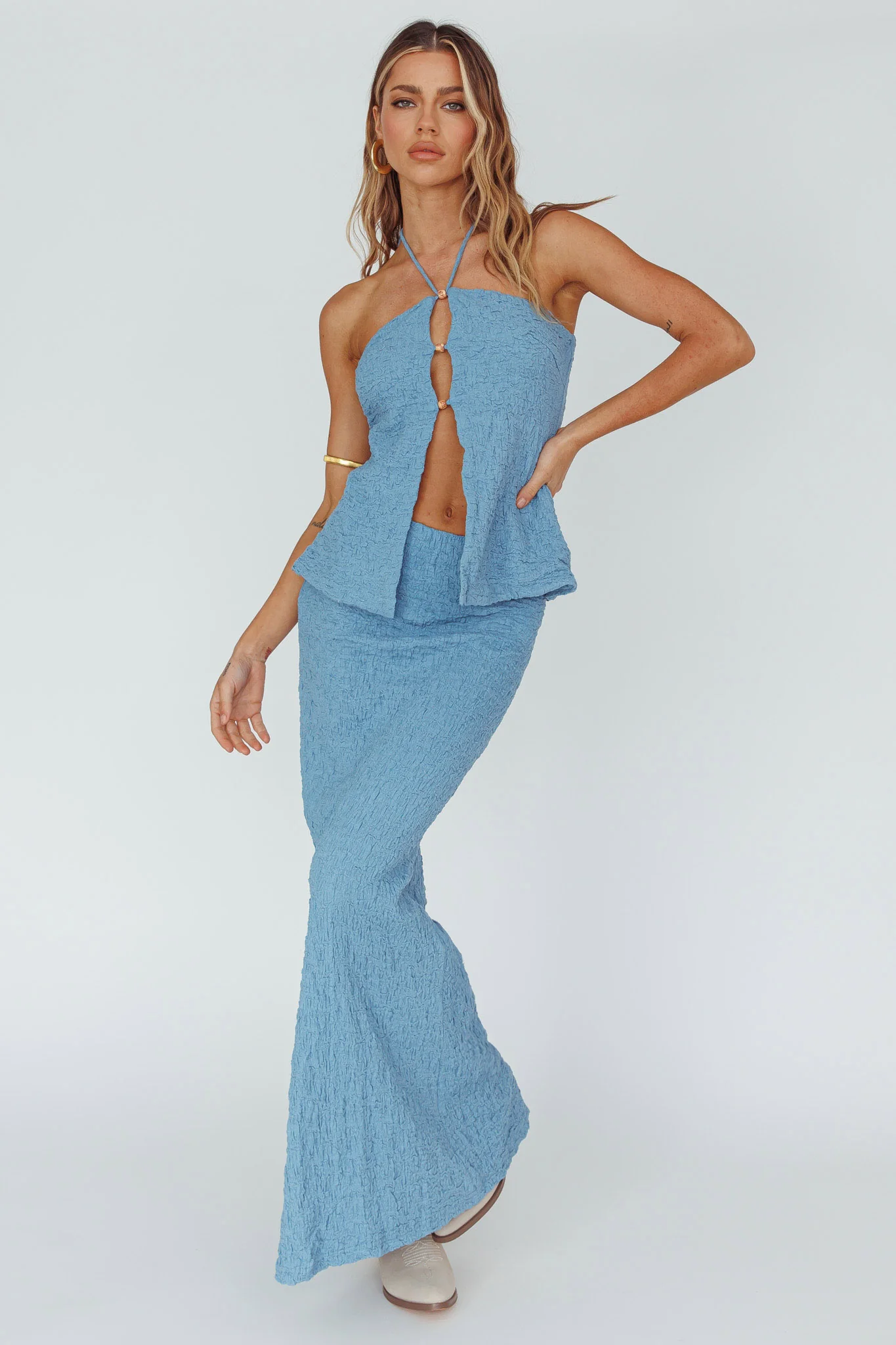 Kalei Textured Halter Top Blue - Image 5