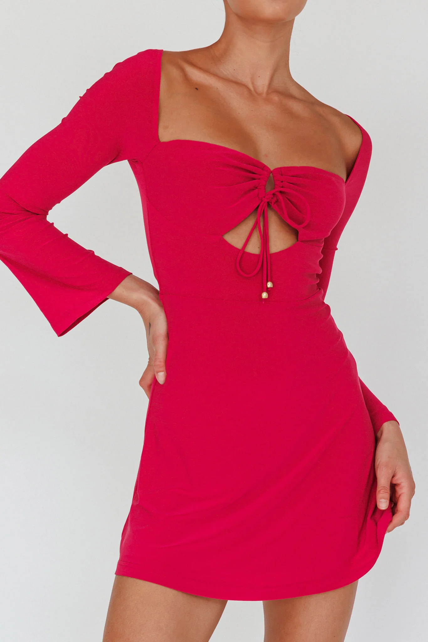 Kaleidoscope Drawstring Bust Mini Dress Plum - Image 4