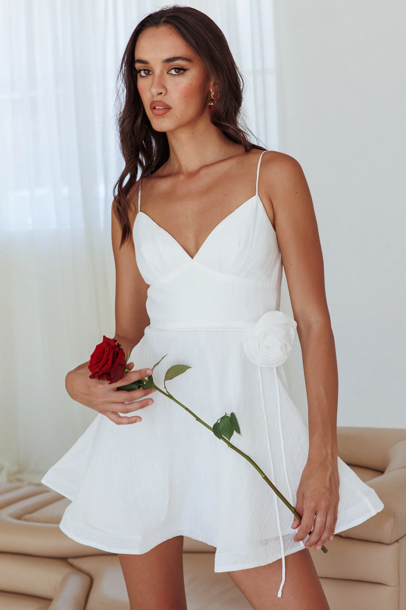 Kalinda Rose Accent Mini Dress Crepe White - Image 5