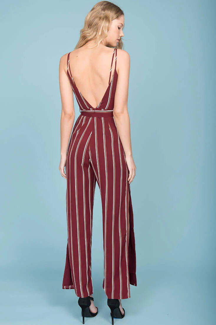 Kallie Striped Jumpsuit Wine - Image 5