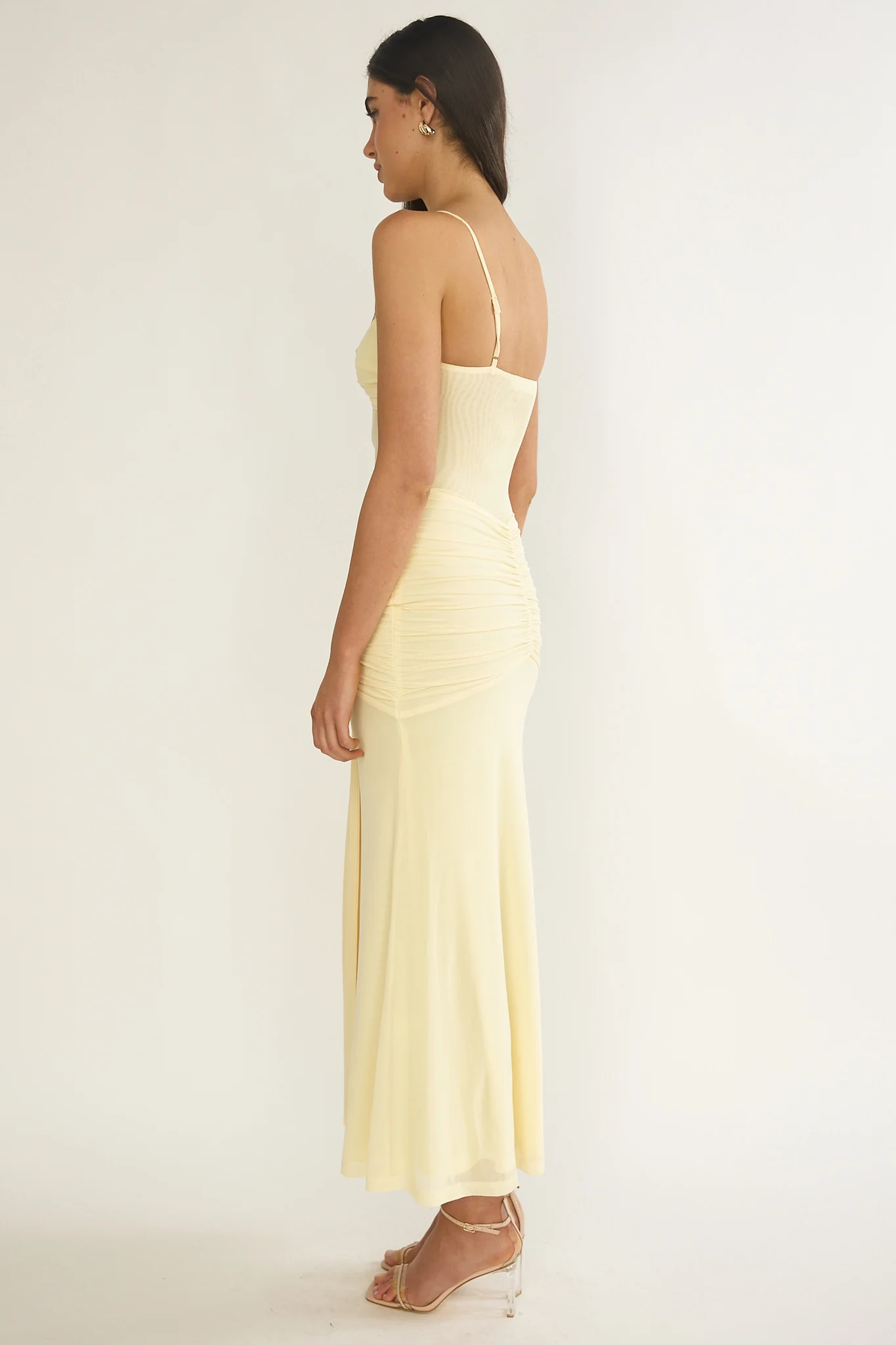 Kamilah Ruched Sheer Waist Maxi Dress Yellow - Image 2