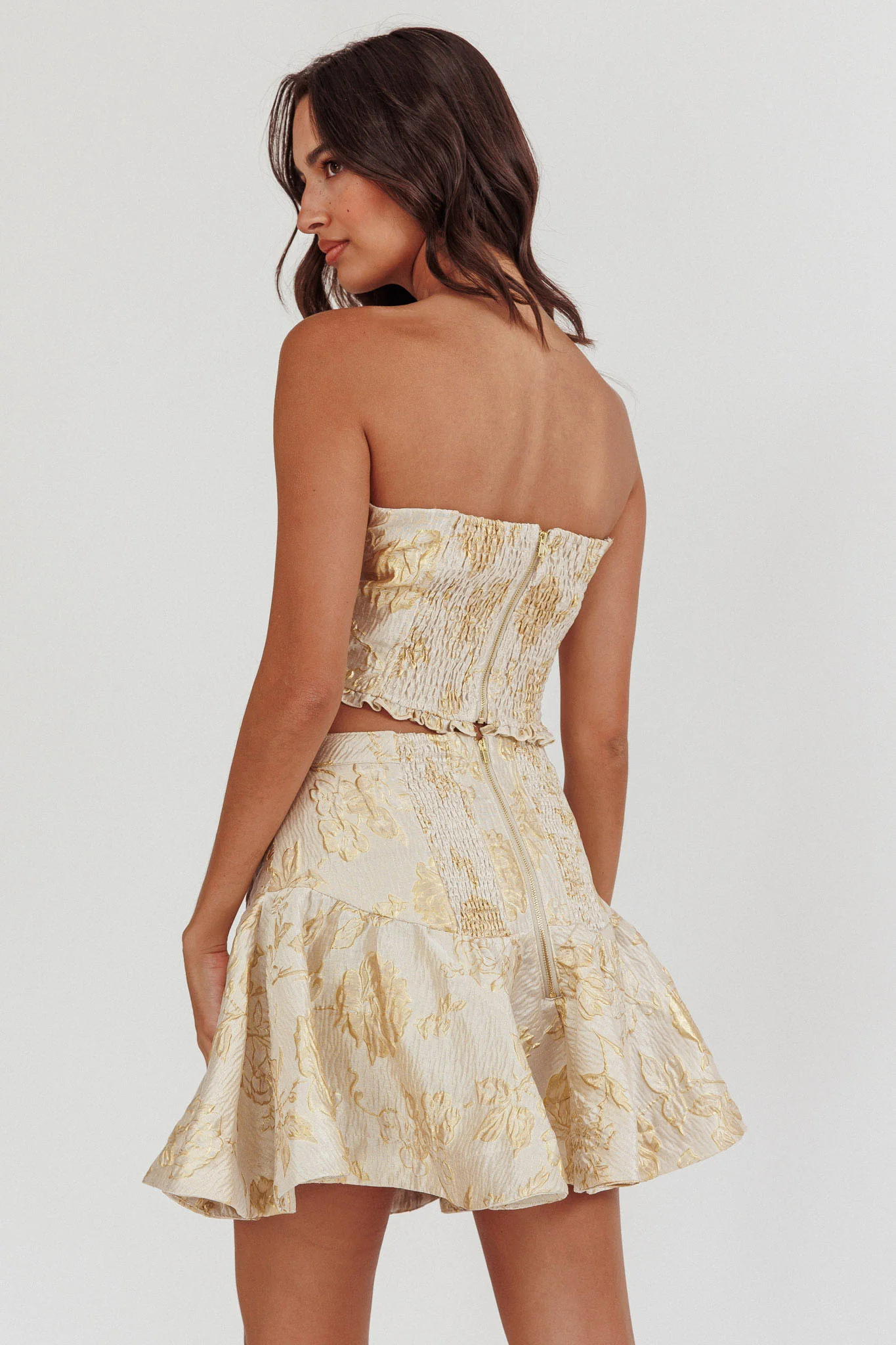 Kamilla Jacquard Corset Top Floral Gold - Image 2