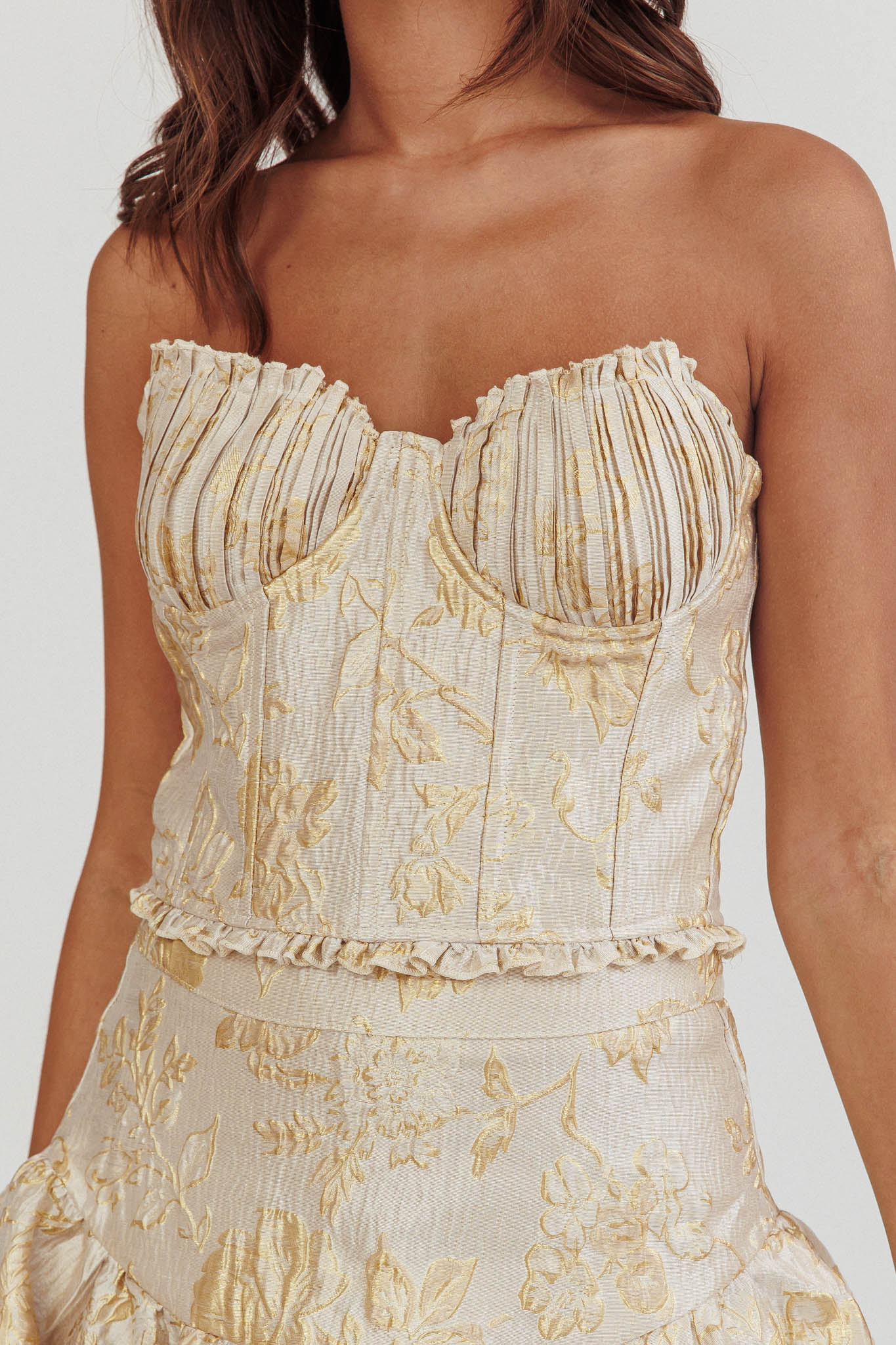 Kamilla Jacquard Corset Top Floral Gold - Image 4