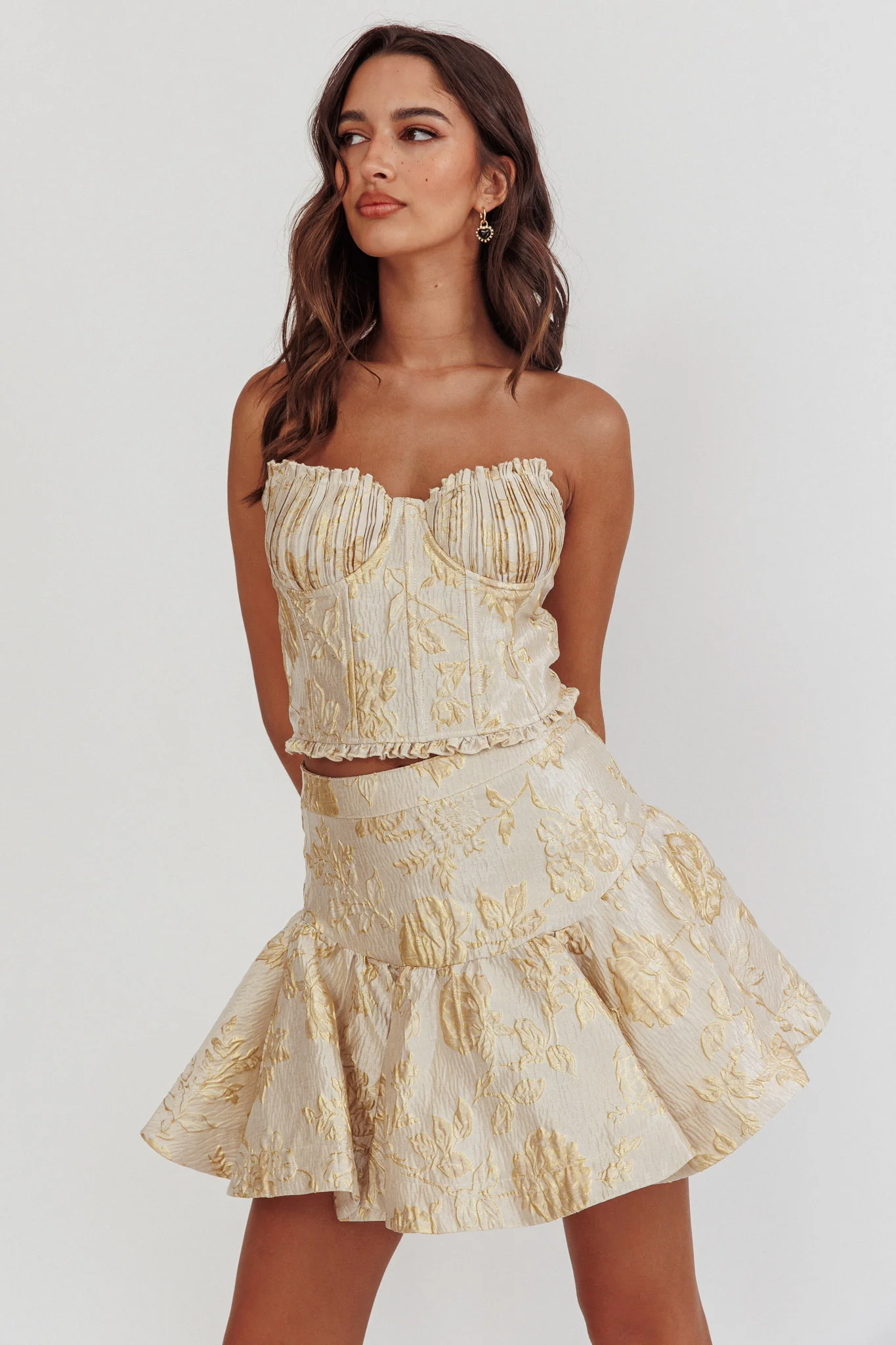 Kamilla Jacquard Corset Top Floral Gold - Image 5