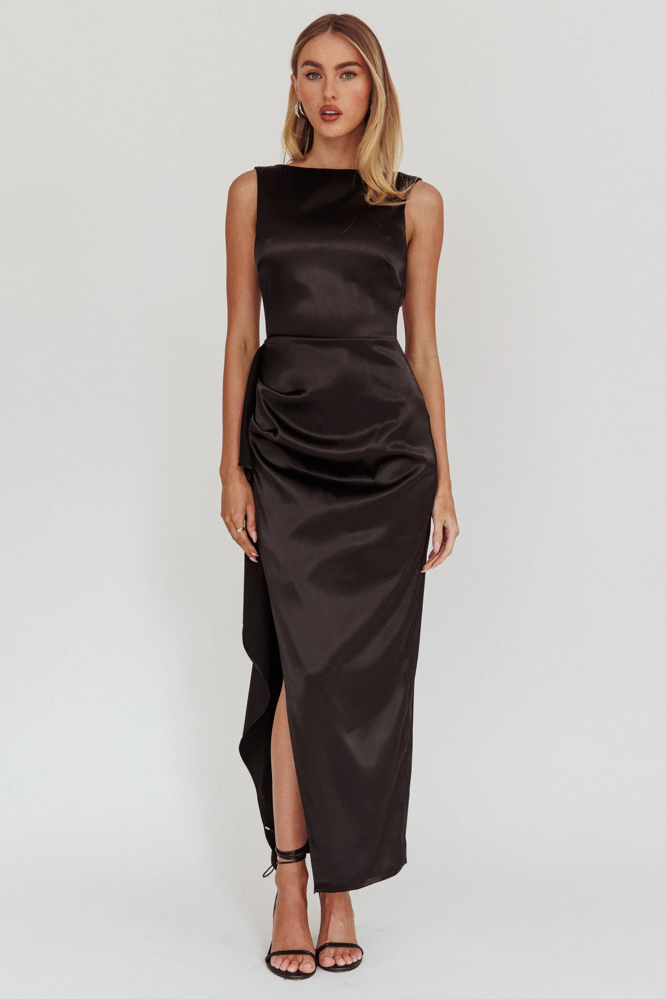 Kamillia Boat Neck Split Maxi Dress Black - Image 4