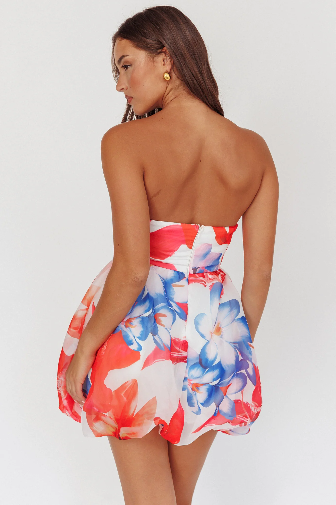 Kandi Strapless Bubble Hem Skirt Floral White - Image 2