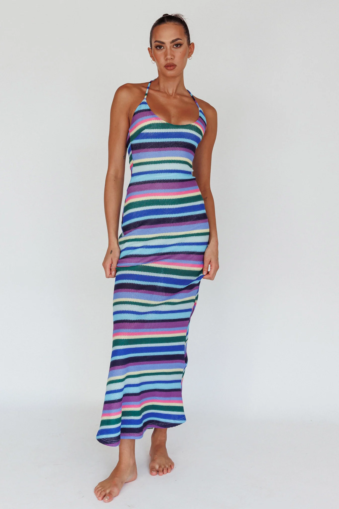 Kandy Crochet Maxi Dress Stripe Lavender Multi - Image 3