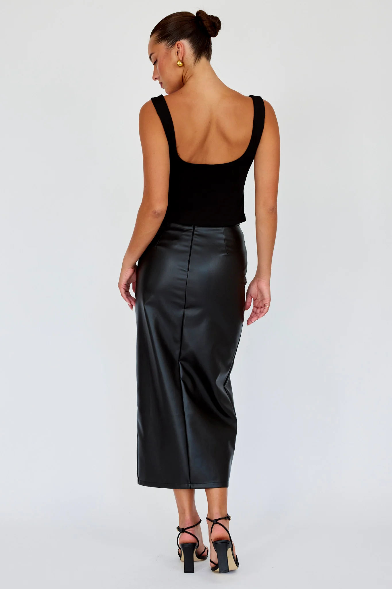 Kane Faux Leather Midi Skirt Black - Image 2