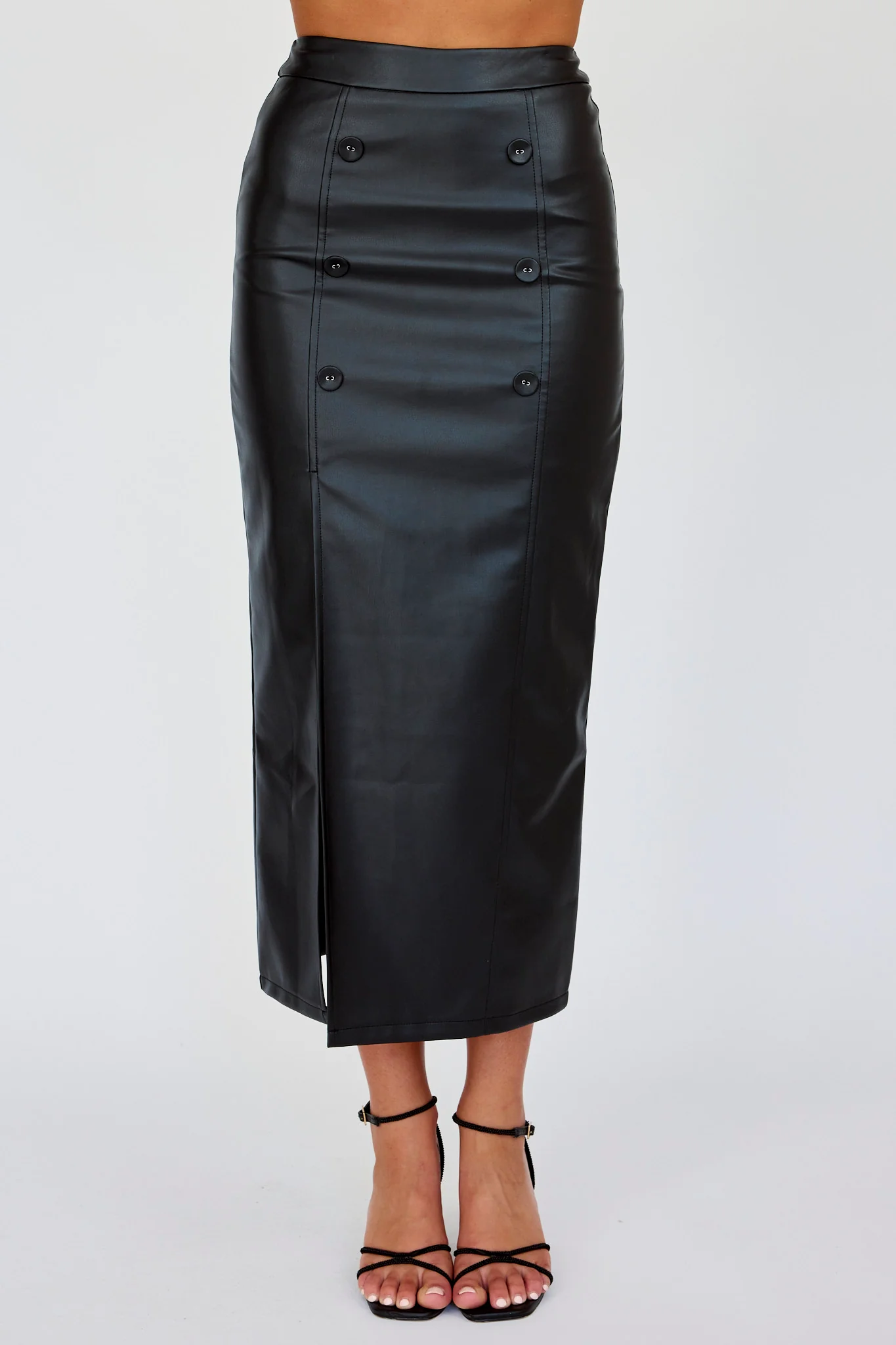 Kane Faux Leather Midi Skirt Black - Image 4