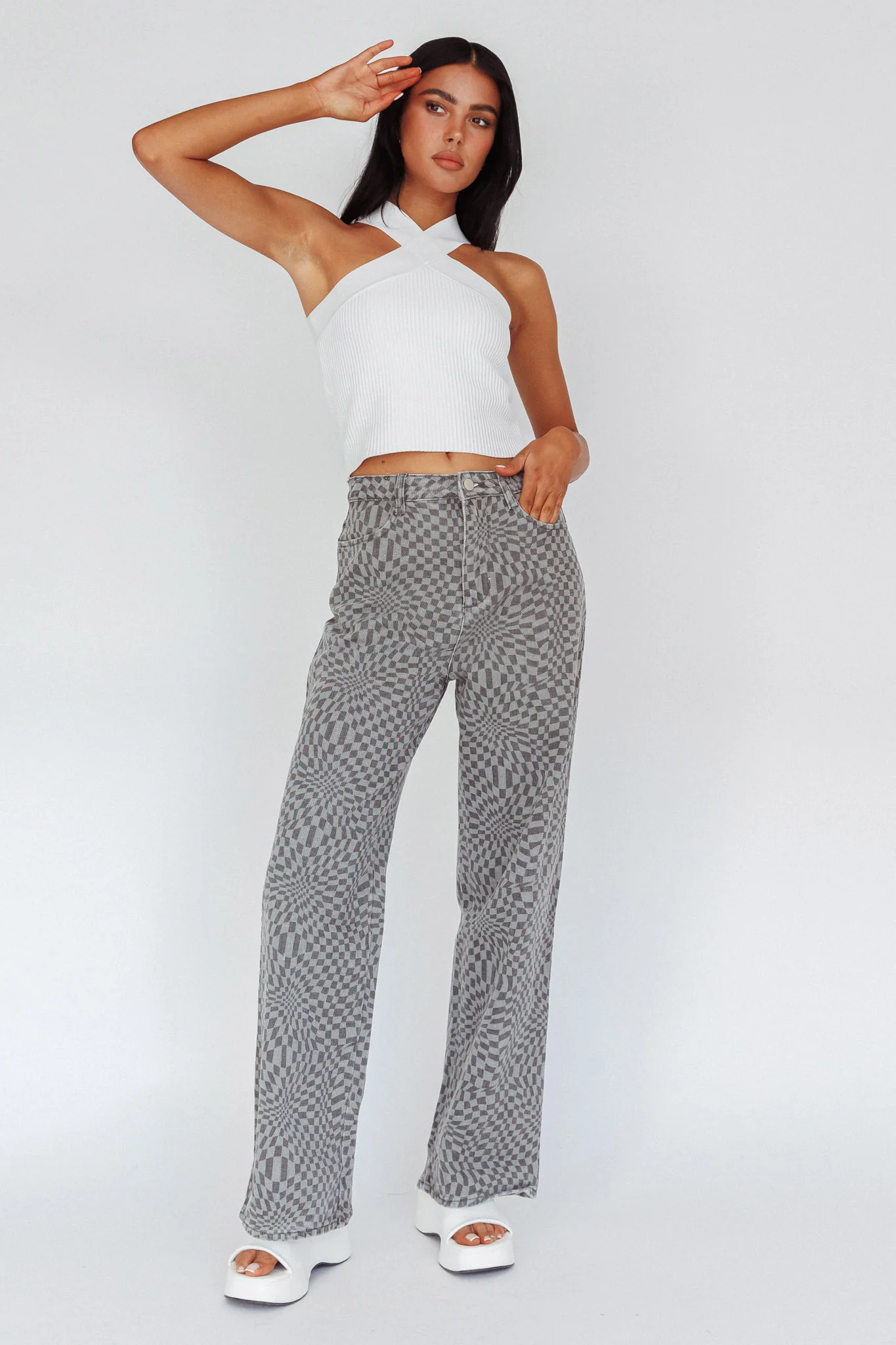 Kansas Crossover Neck Knit Top White - Image 4