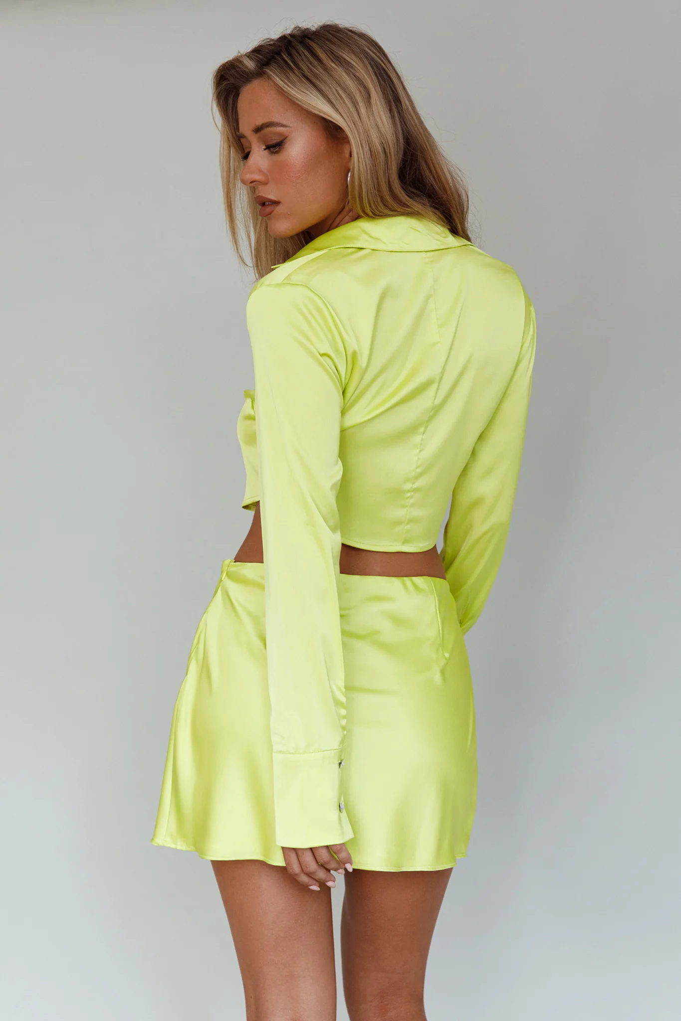 Kari Satin Mini Skirt Lime - Image 2