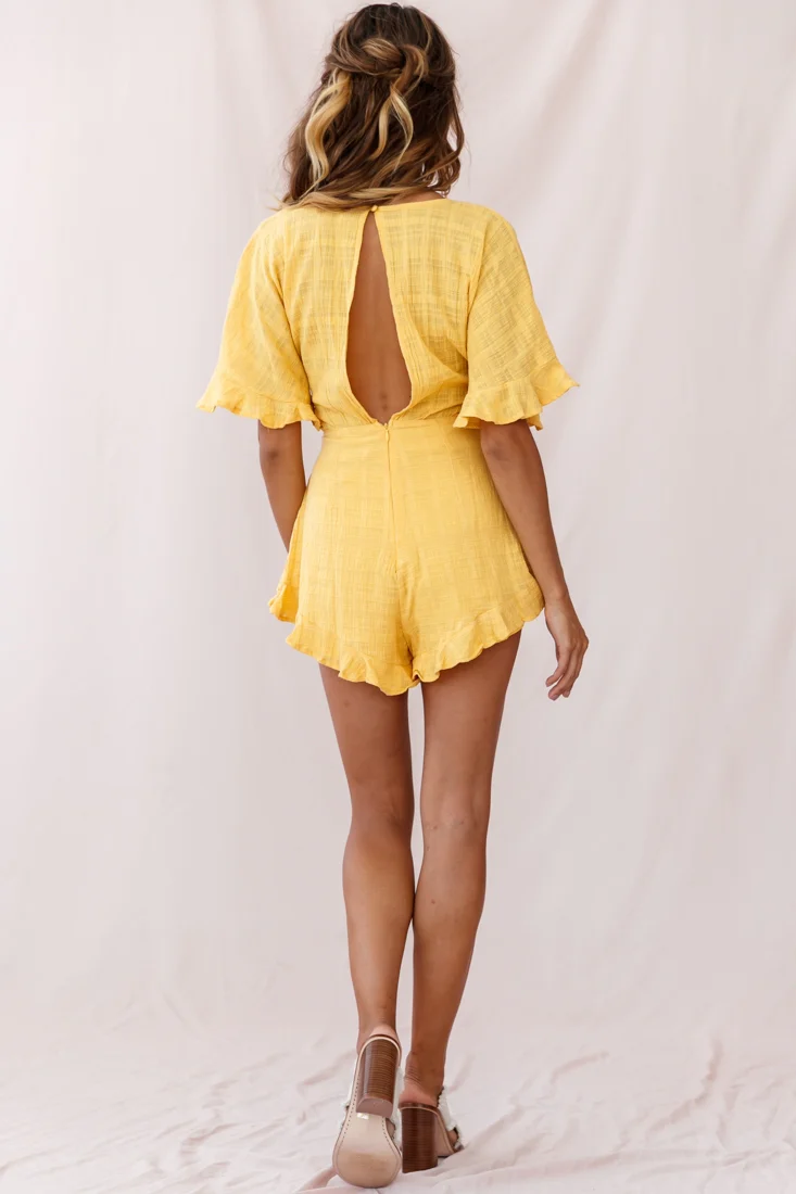 Karin Frill Trim Waist Tie Romper Mustard - Image 8