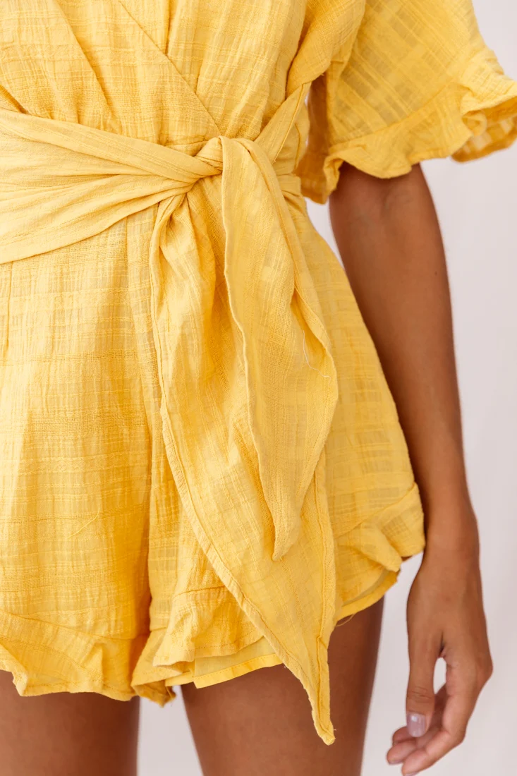 Karin Frill Trim Waist Tie Romper Mustard - Image 9