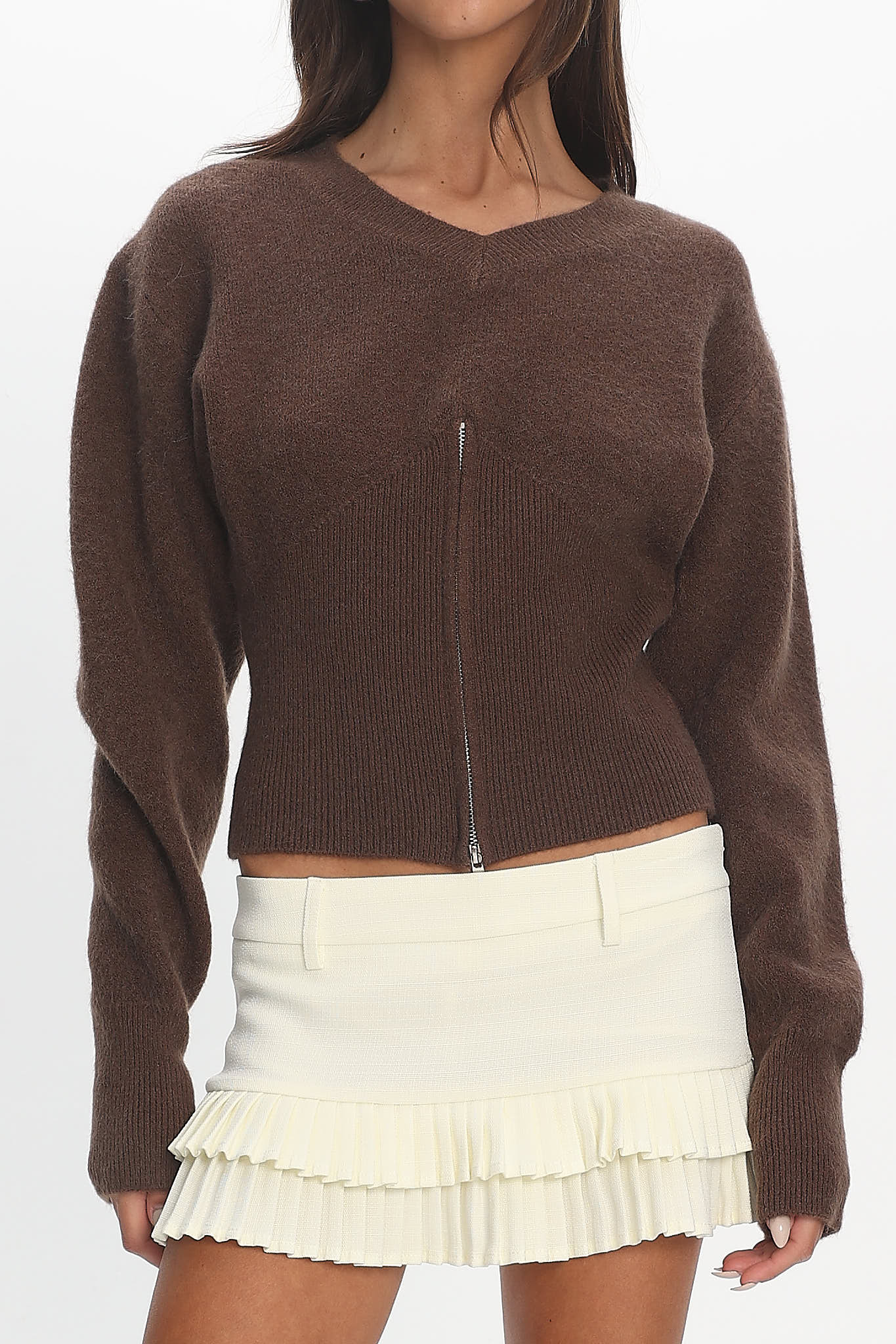 Karisa Zipper Hem Knit Top Mocha - Image 5
