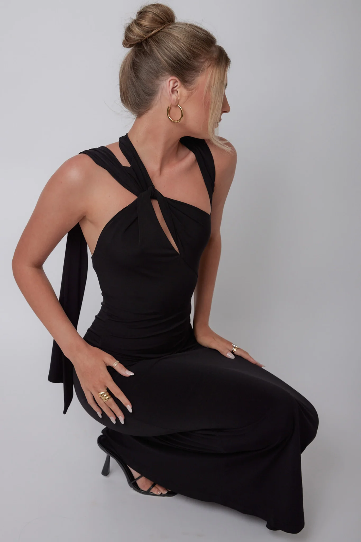 Karyl Shoulder Sash Midi Dress Black - Image 5
