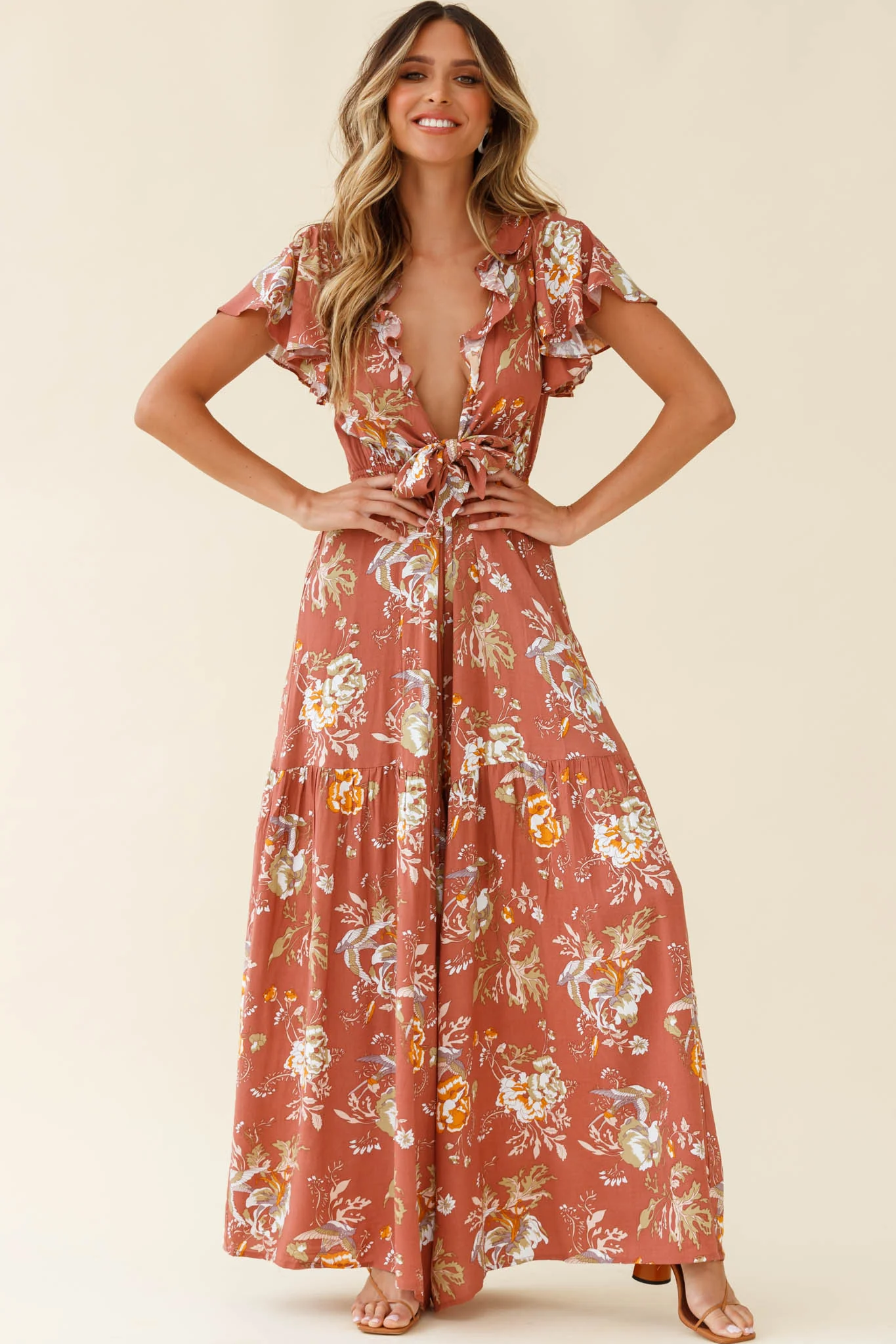Kasey Tied Bust Wide Leg Floral Print Jumpsuit Rose - Image 6