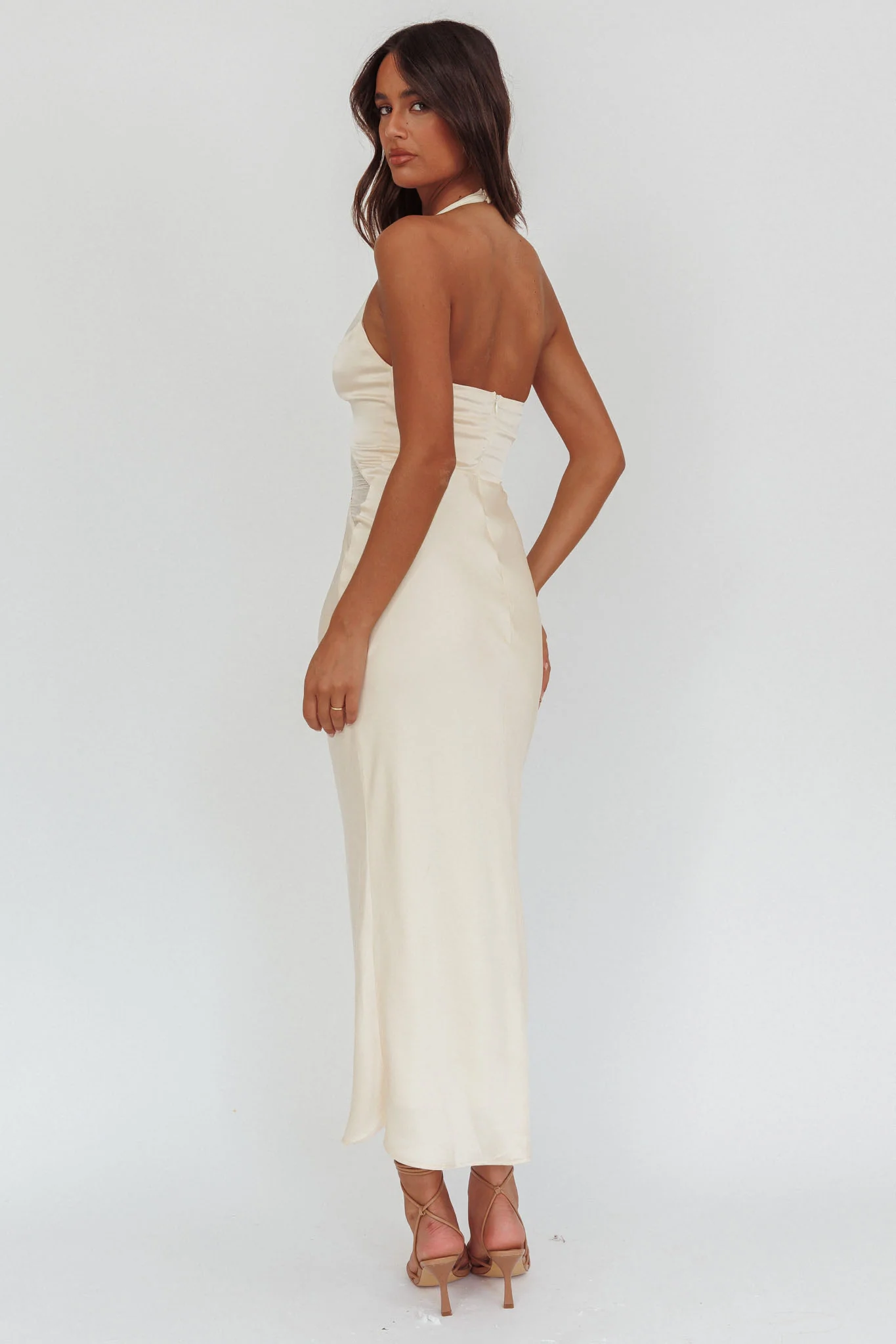 Kasi Sheer Panel Halter Maxi Dress Butter - Image 2
