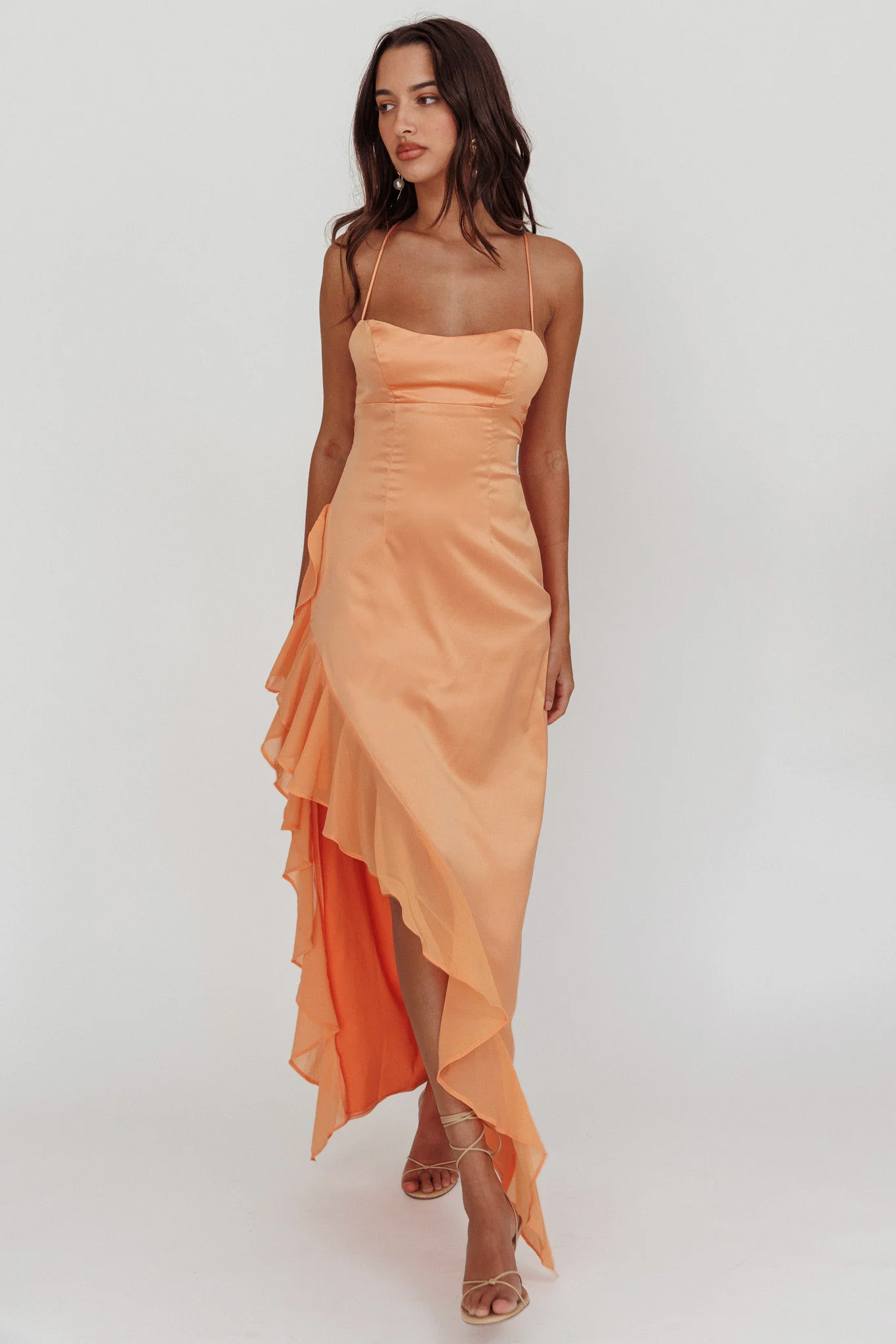 Katarina Satin Ruffle Hem Maxi Dress Mango - Image 4