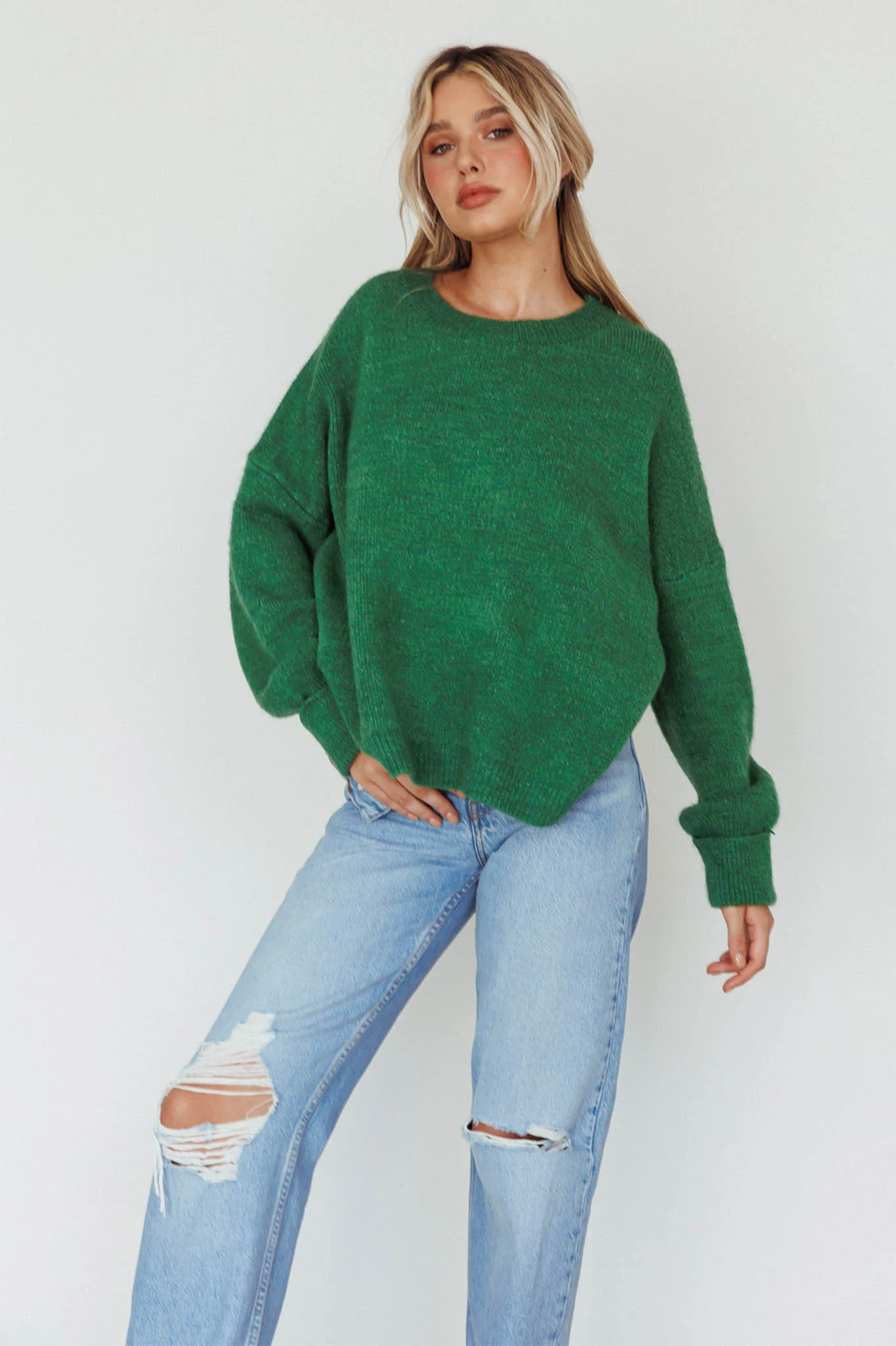 Kayce Dropped Shoulder Knit Sweater Green - Image 5