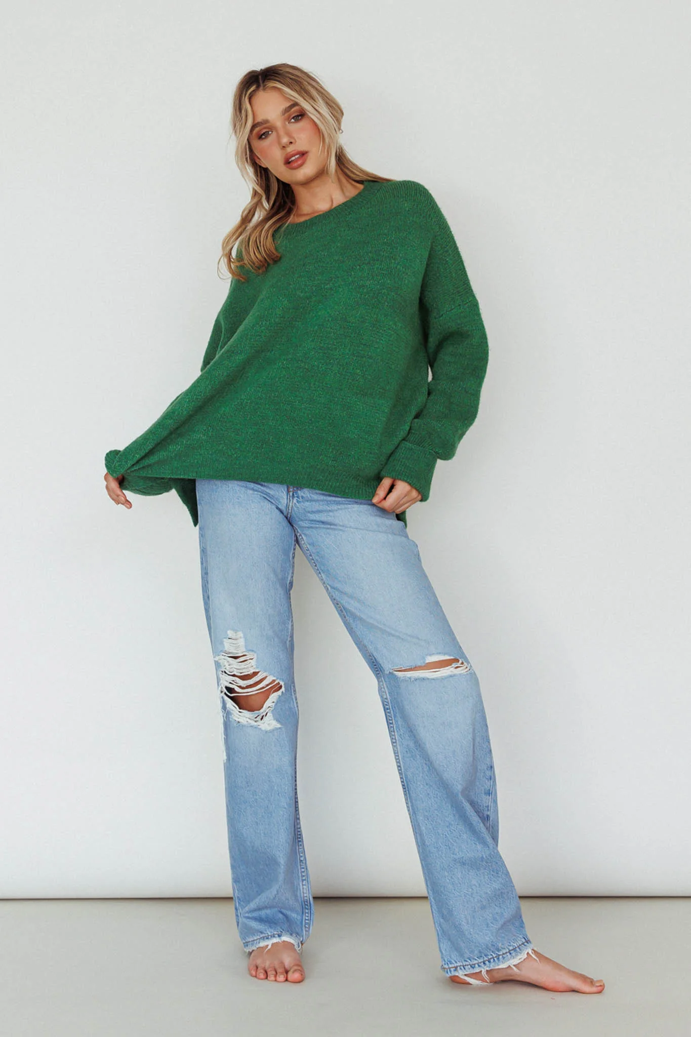 Kayce Dropped Shoulder Knit Sweater Green - Image 6