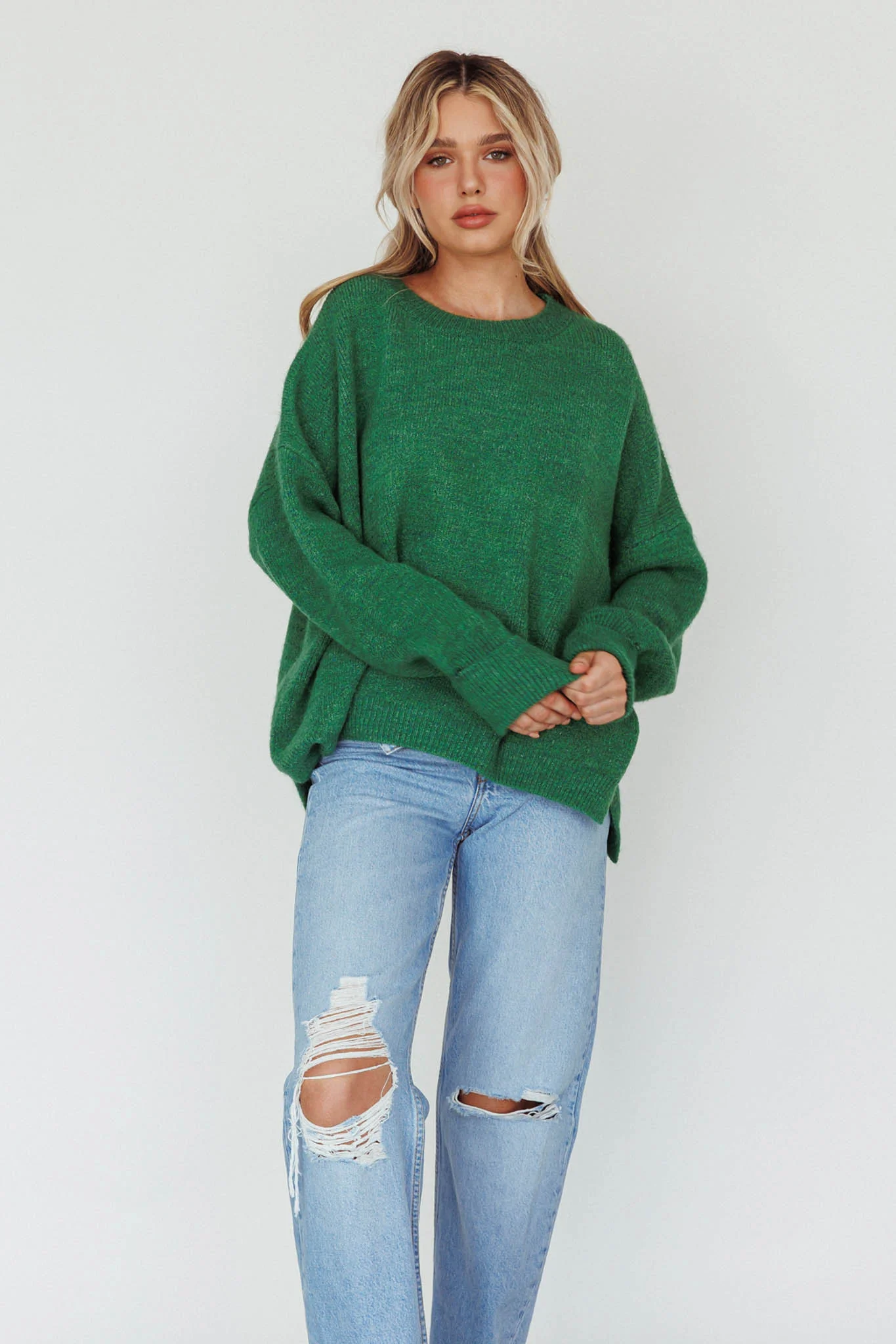 Kayce Dropped Shoulder Knit Sweater Green - Image 7