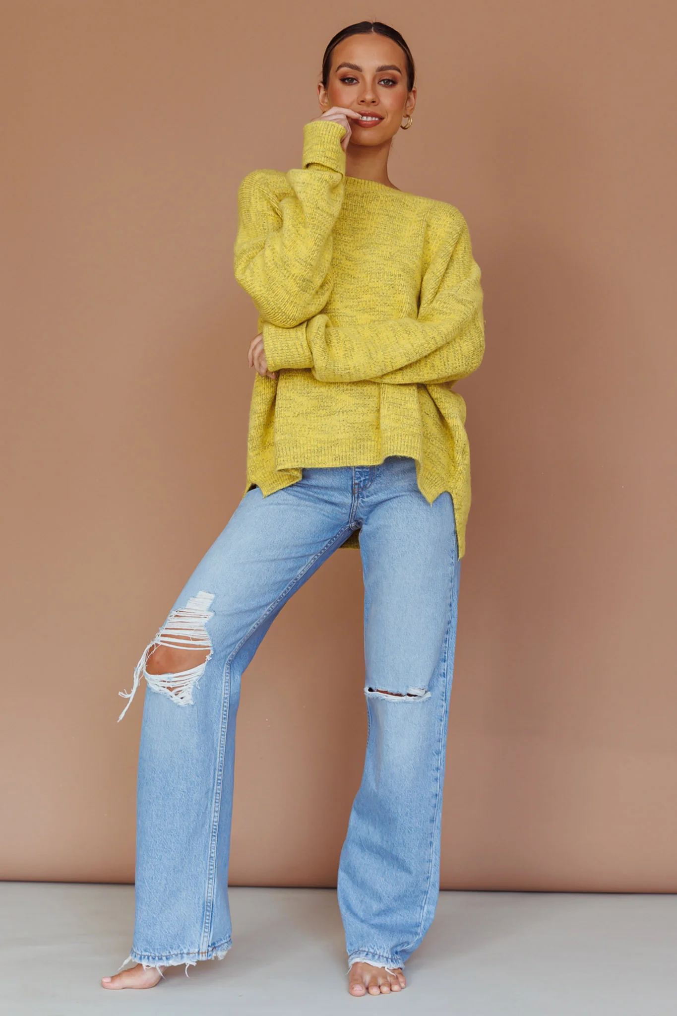 Kayce Dropped Shoulder Knit Sweater Yellow - Image 3