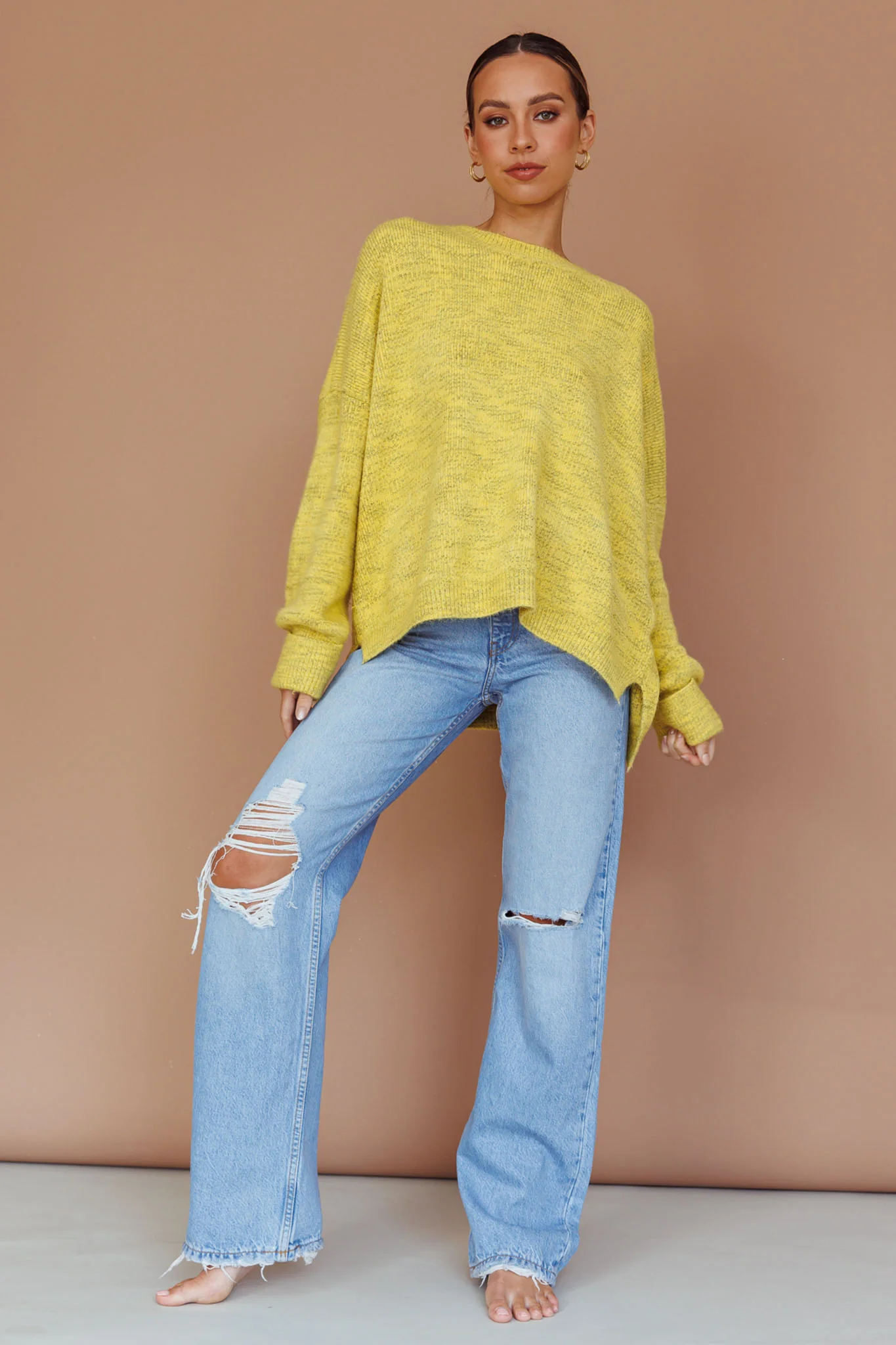 Kayce Dropped Shoulder Knit Sweater Yellow - Image 5