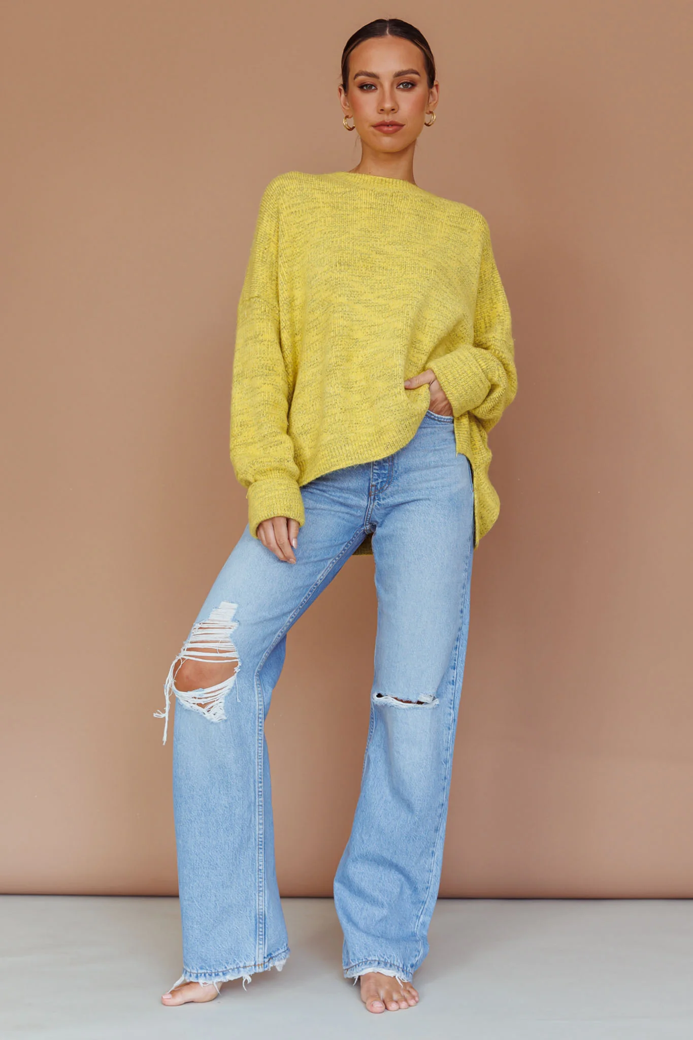 Kayce Dropped Shoulder Knit Sweater Yellow - Image 6