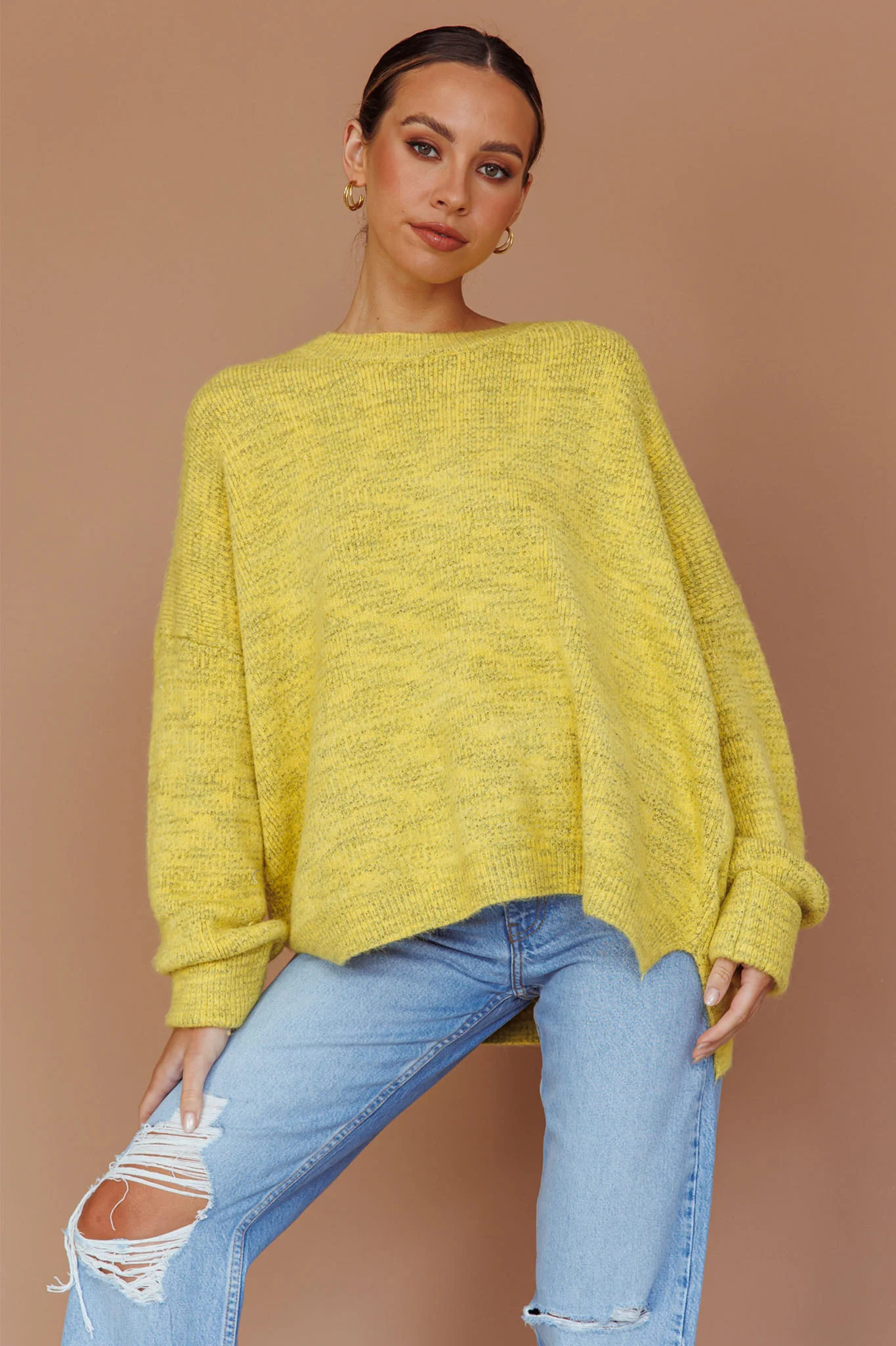 Kayce Dropped Shoulder Knit Sweater Yellow - Image 7