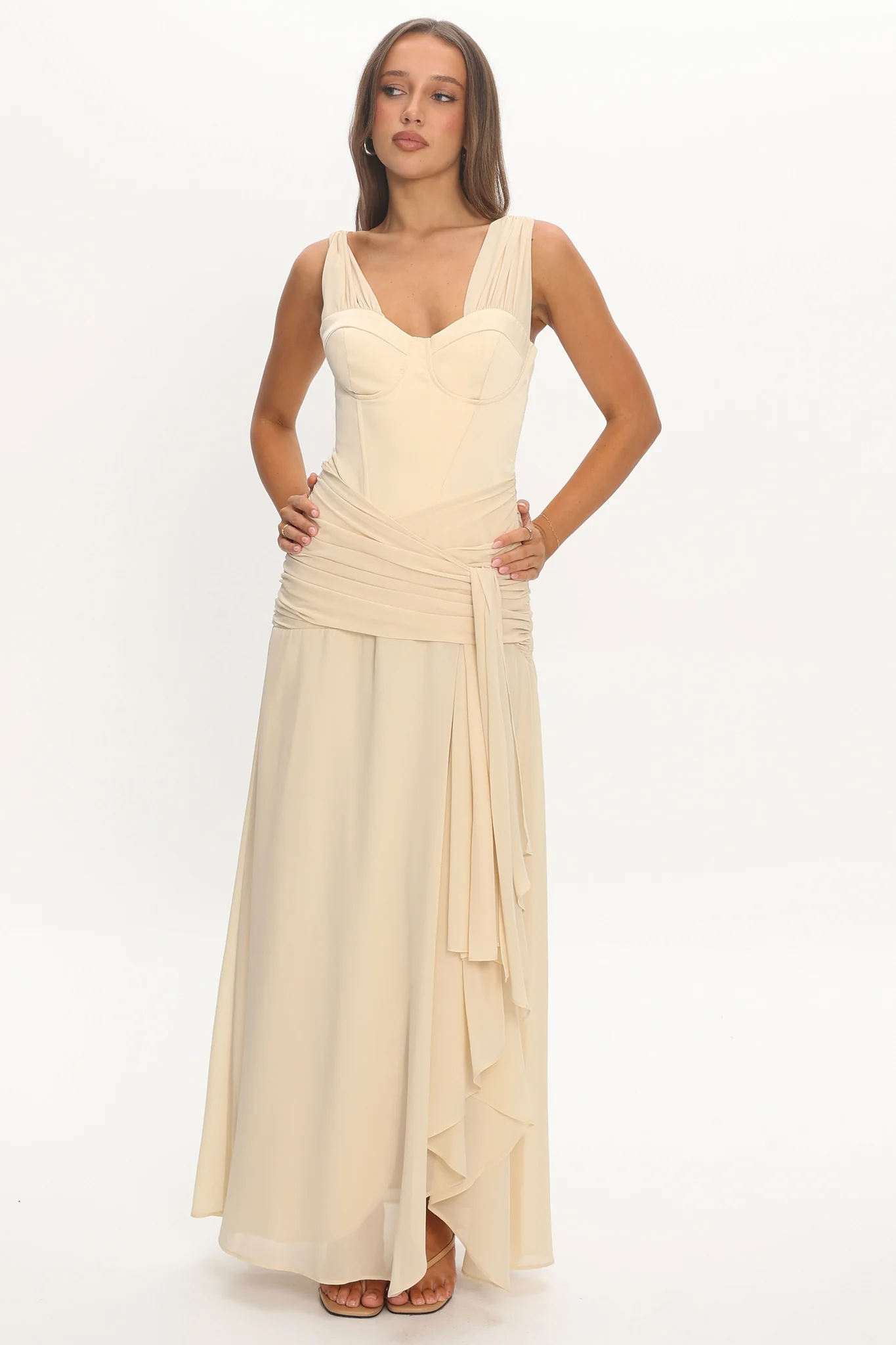 Keia Waist Sash Maxi Dress Powder Butter