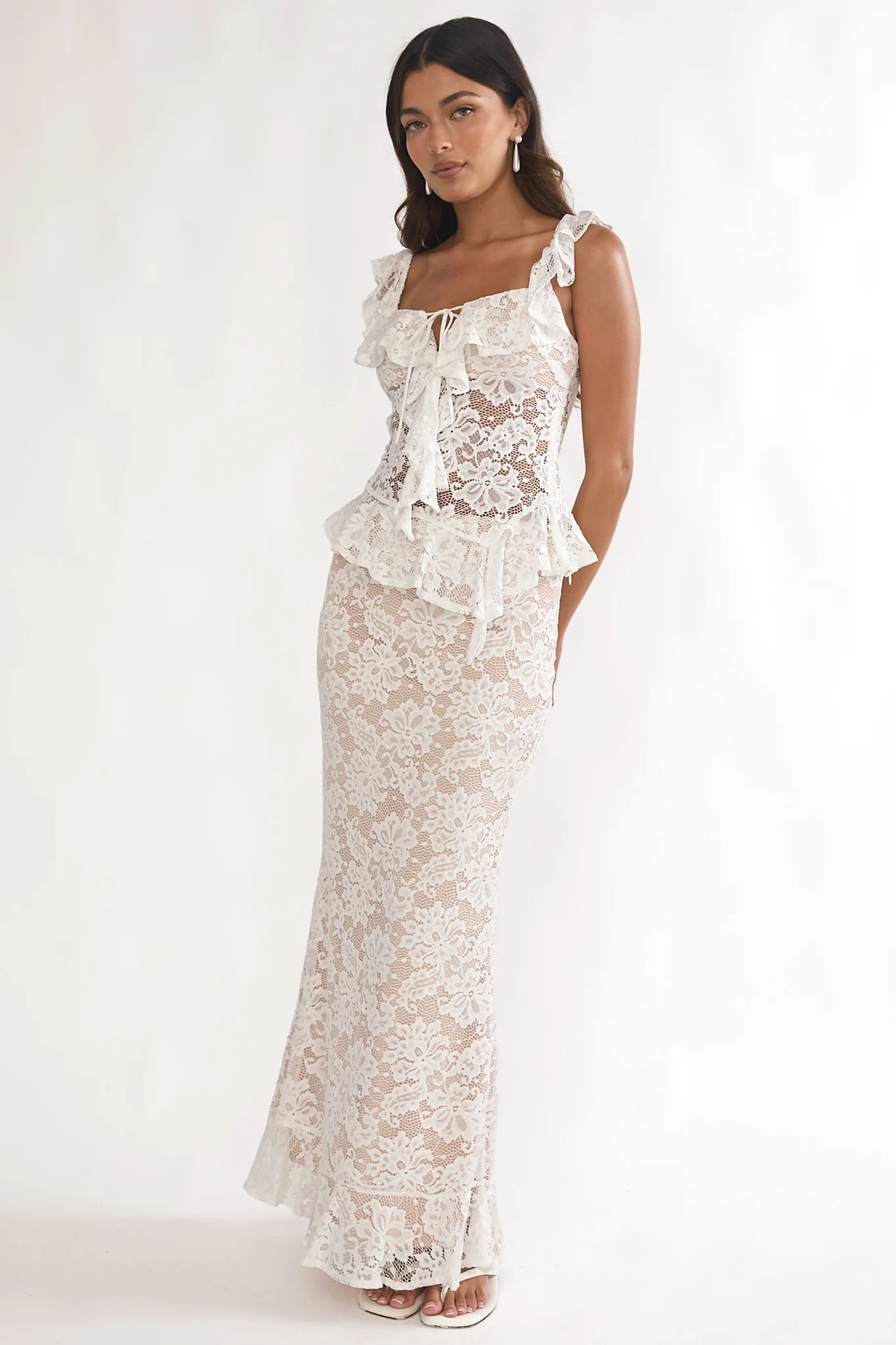 Kelina Ruffle Trim Lace Top White - Image 4