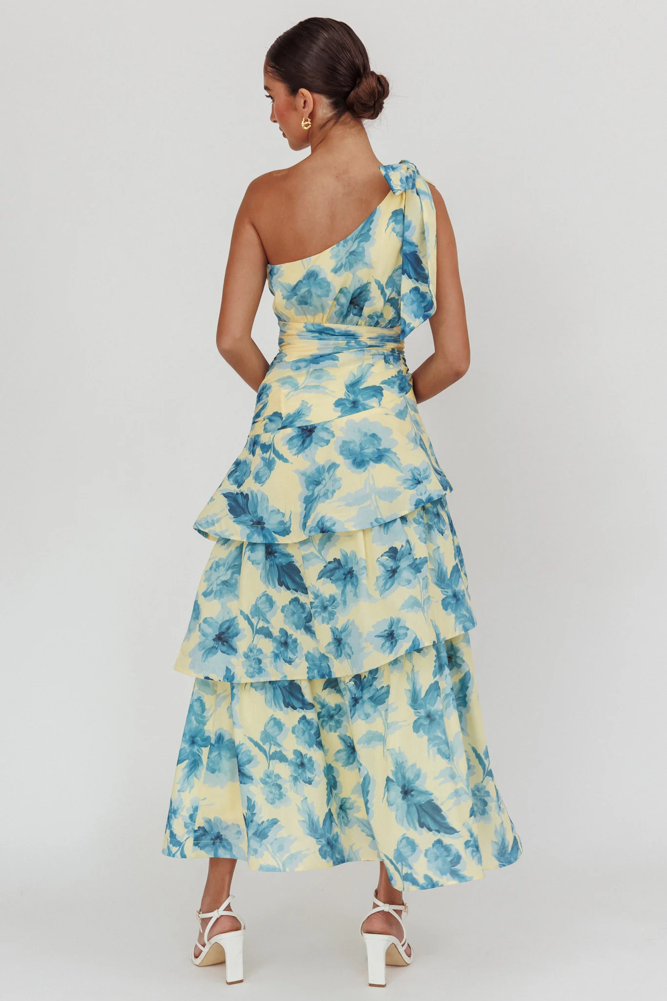 Kenny One Shoulder Tiered Floral Maxi Dress Yellow - Image 3