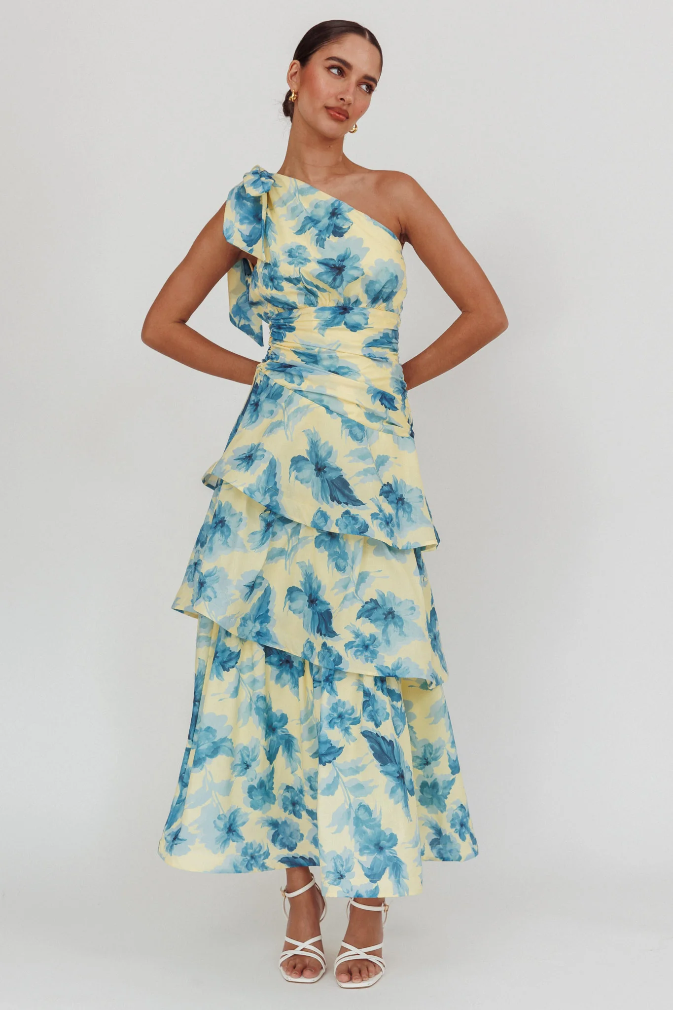 Kenny One Shoulder Tiered Floral Maxi Dress Yellow - Image 4