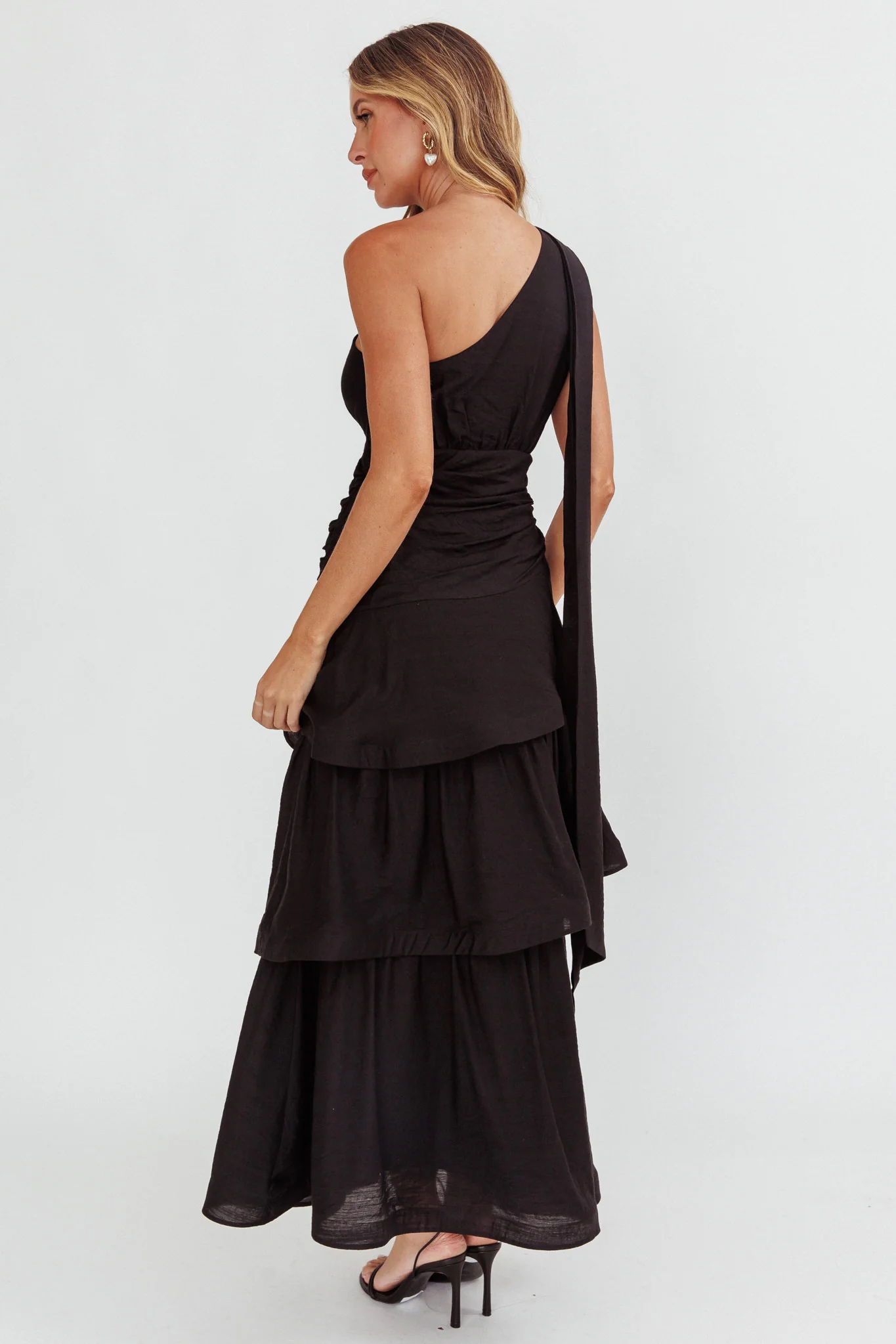 Kenny One Shoulder Tiered Maxi Dress Solid Black - Image 2