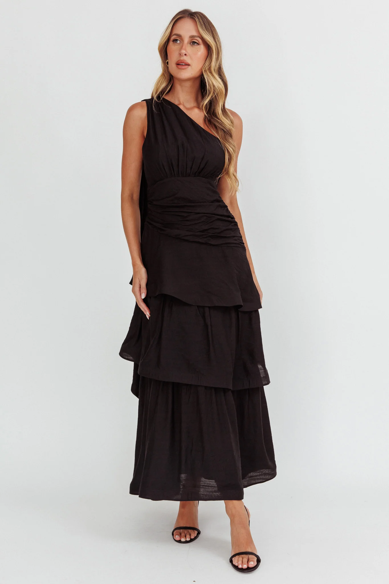 Kenny One Shoulder Tiered Maxi Dress Solid Black - Image 5