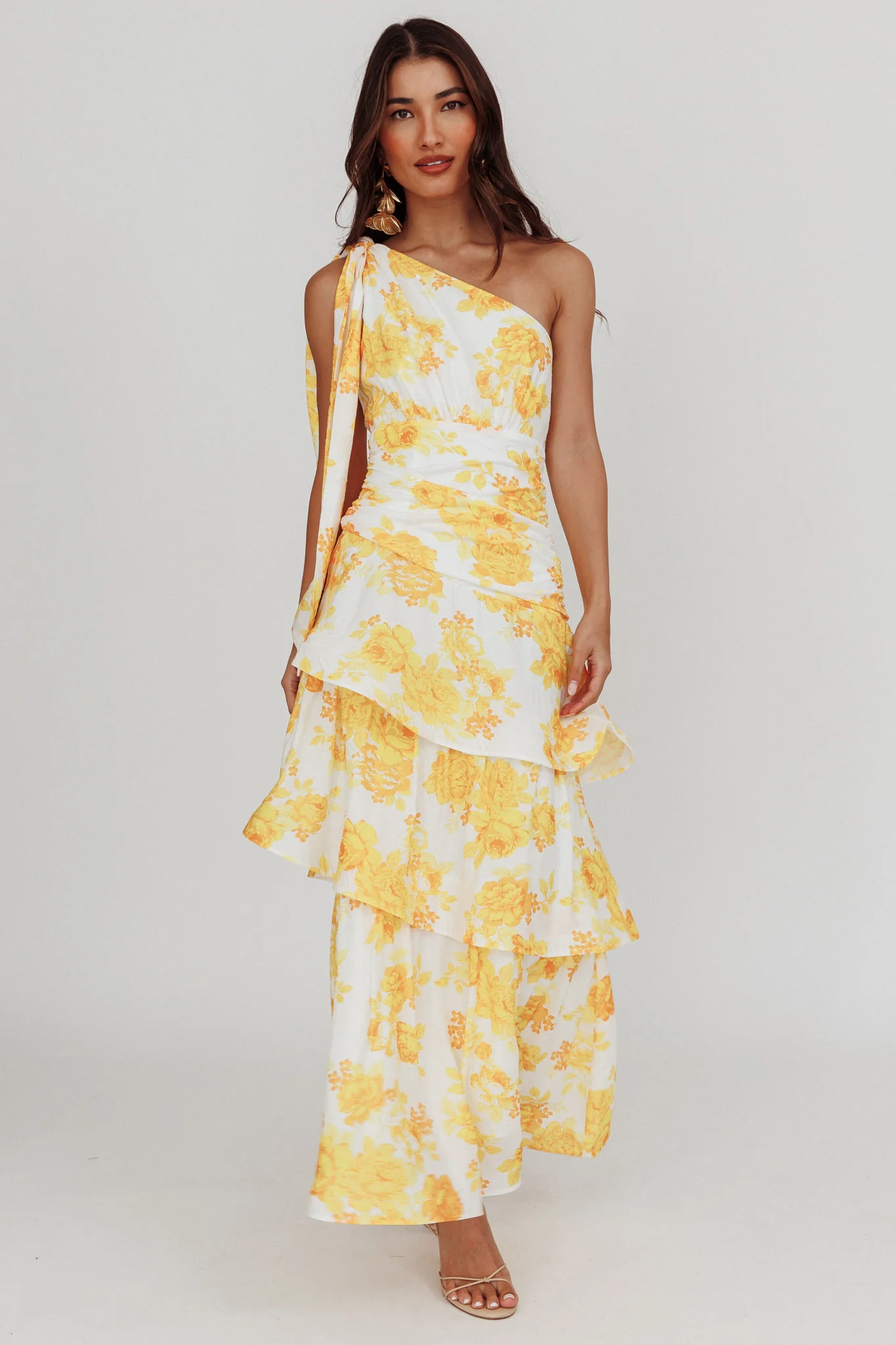 Kenny One Shoulder Tiered Maxi Dress Yellow - Image 5