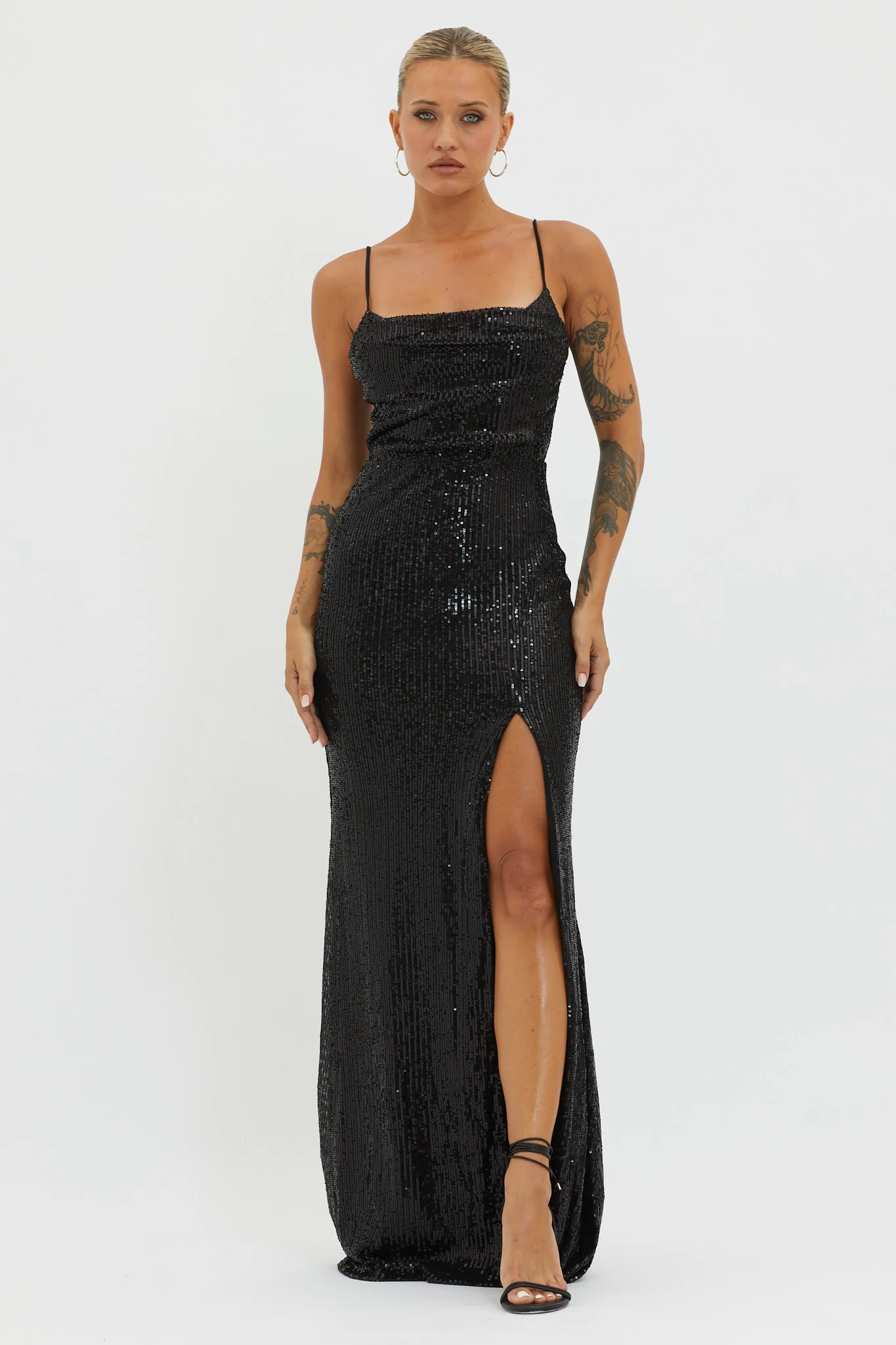 Kerene Spit Sequin Maxi Dress Black - Image 2