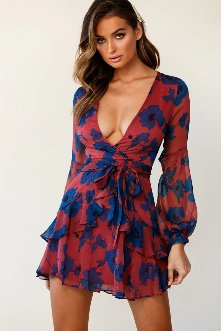 Kerry Layered Balloon Sleeve Dress Floral Print Rose - Image 5