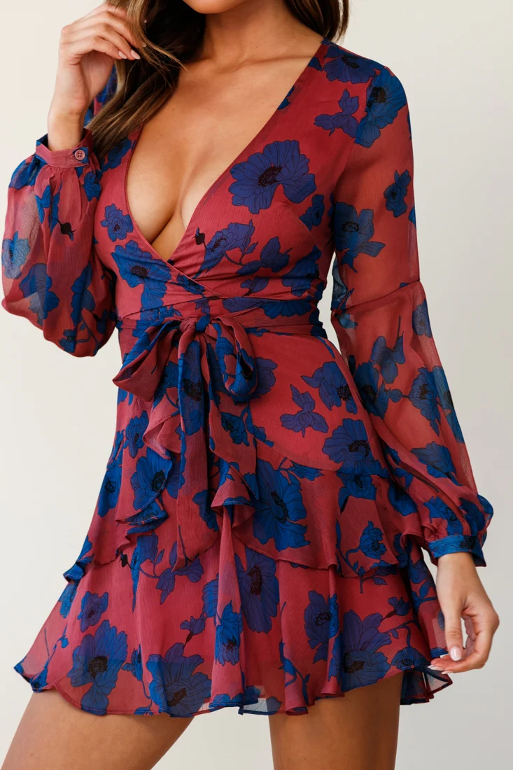 Kerry Layered Balloon Sleeve Dress Floral Print Rose - Image 6