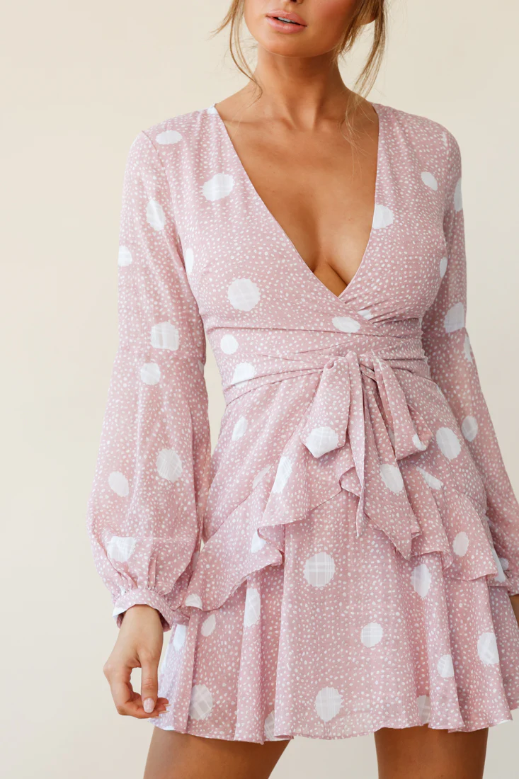 Kerry Layered Balloon Sleeve Dress Spot Print Pink - Image 7