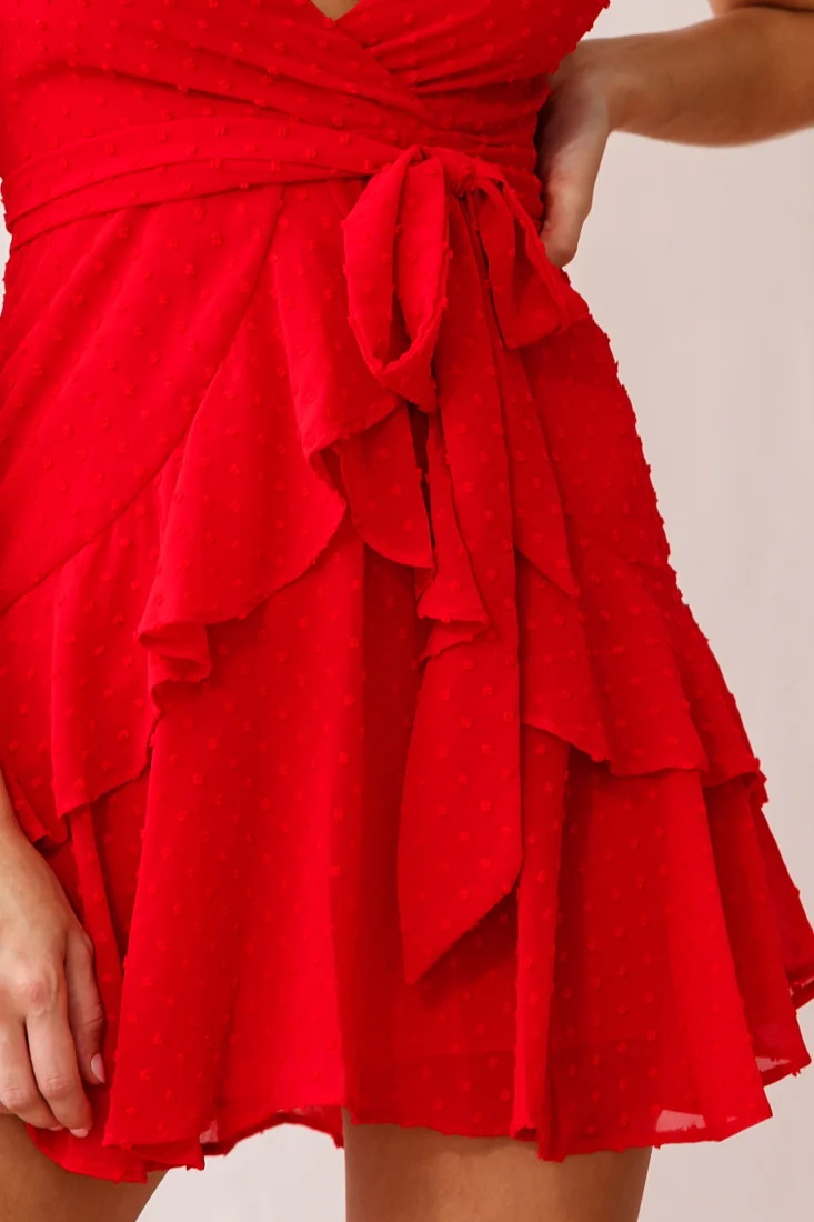 Kerry Layered Ruffle Dress Red - Image 4