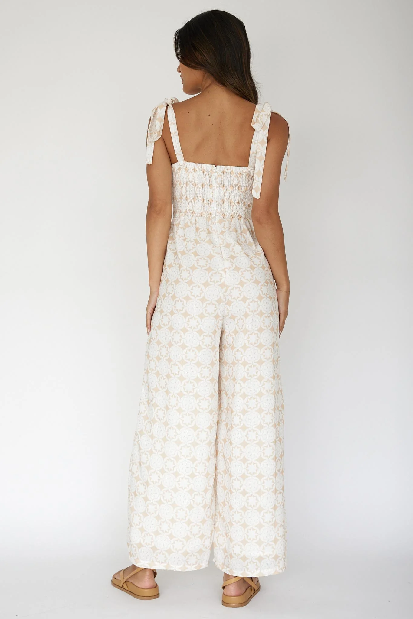 Kersty Tied Shoulder Jumpsuit Beige - Image 2