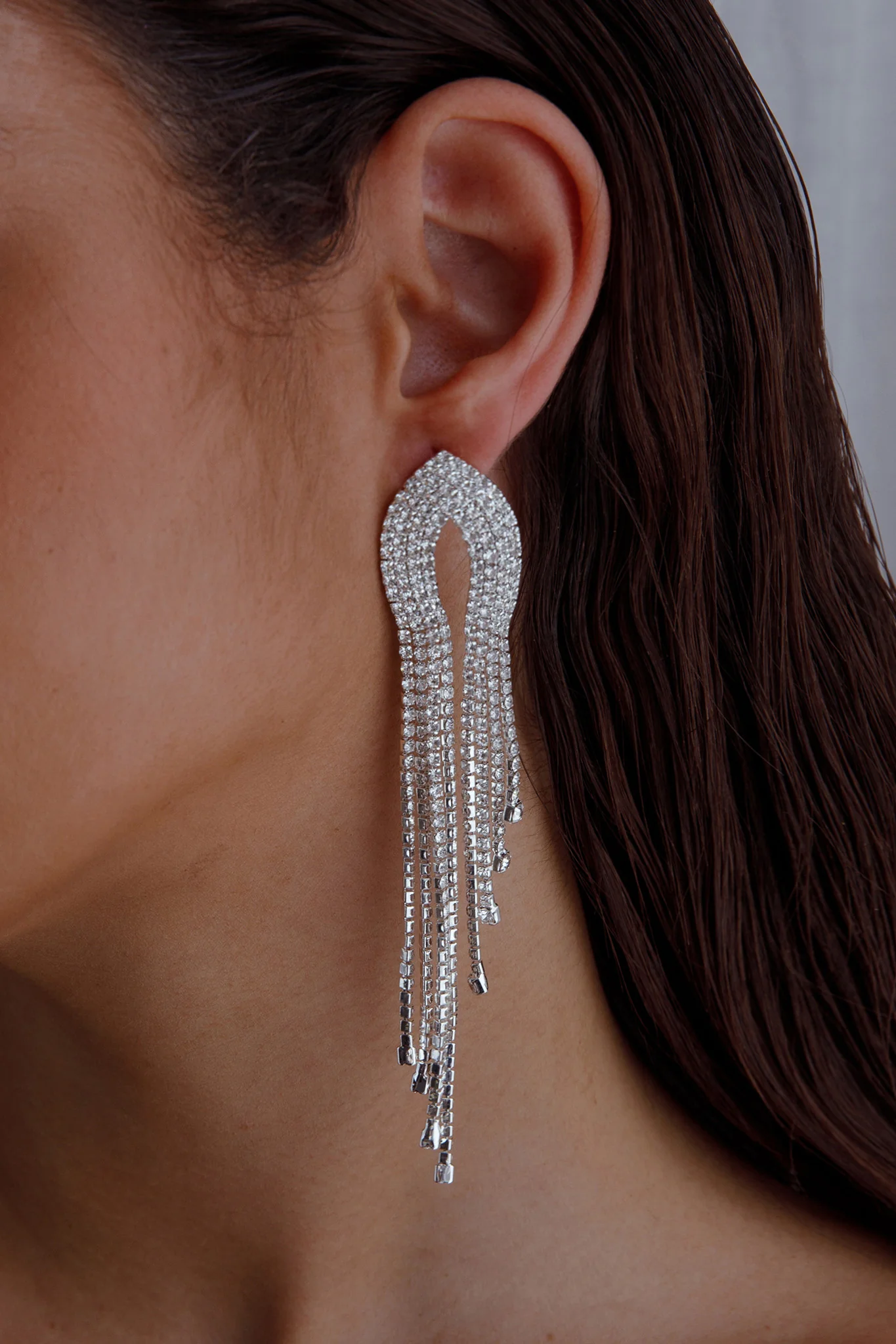 Khloe Diamante Tassel Earrings Silver - Image 3
