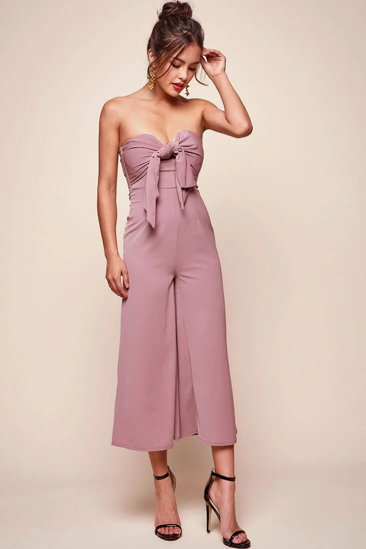 Khloe Bow Tie Wide Leg Jumpsuit Dusty Pink - Image 2