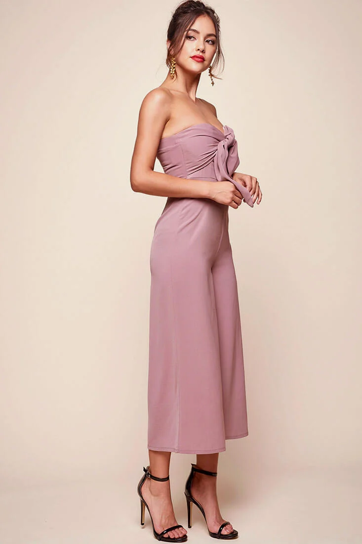 Khloe Bow Tie Wide Leg Jumpsuit Dusty Pink - Image 3