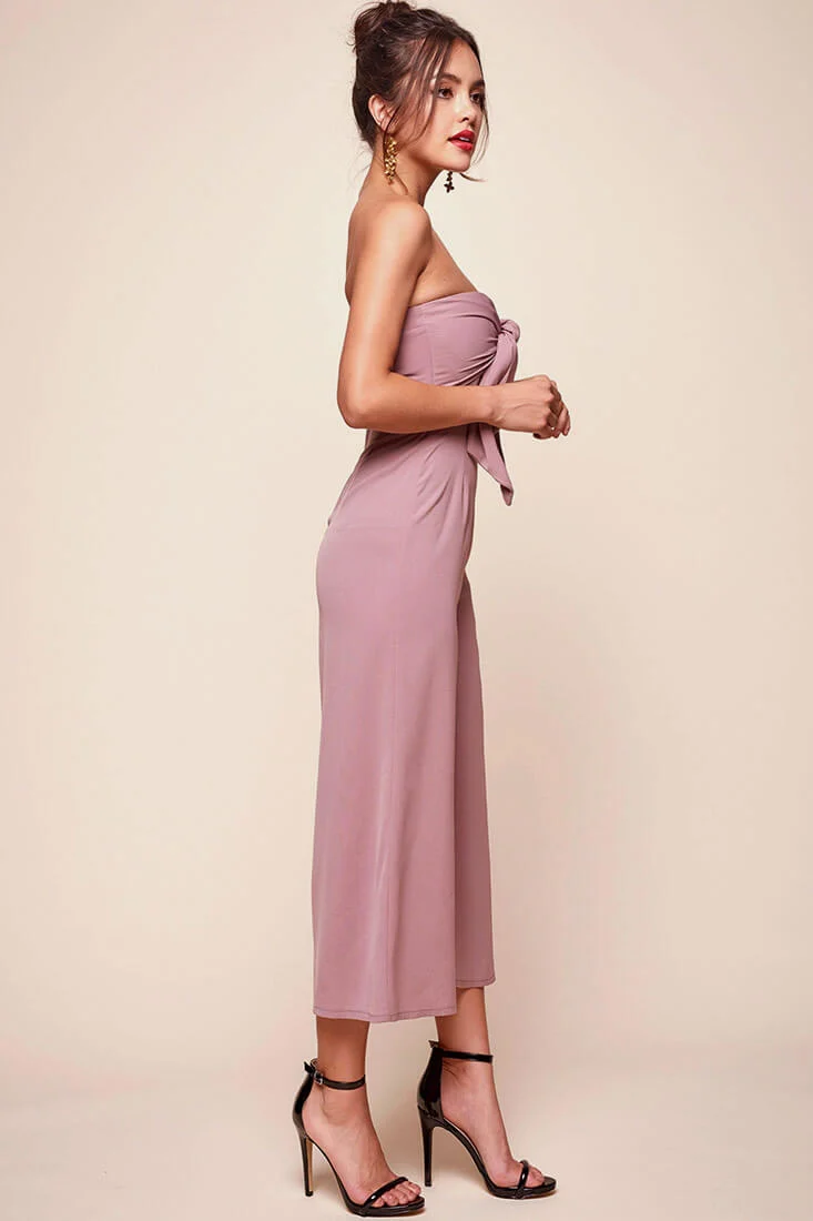 Khloe Bow Tie Wide Leg Jumpsuit Dusty Pink - Image 4